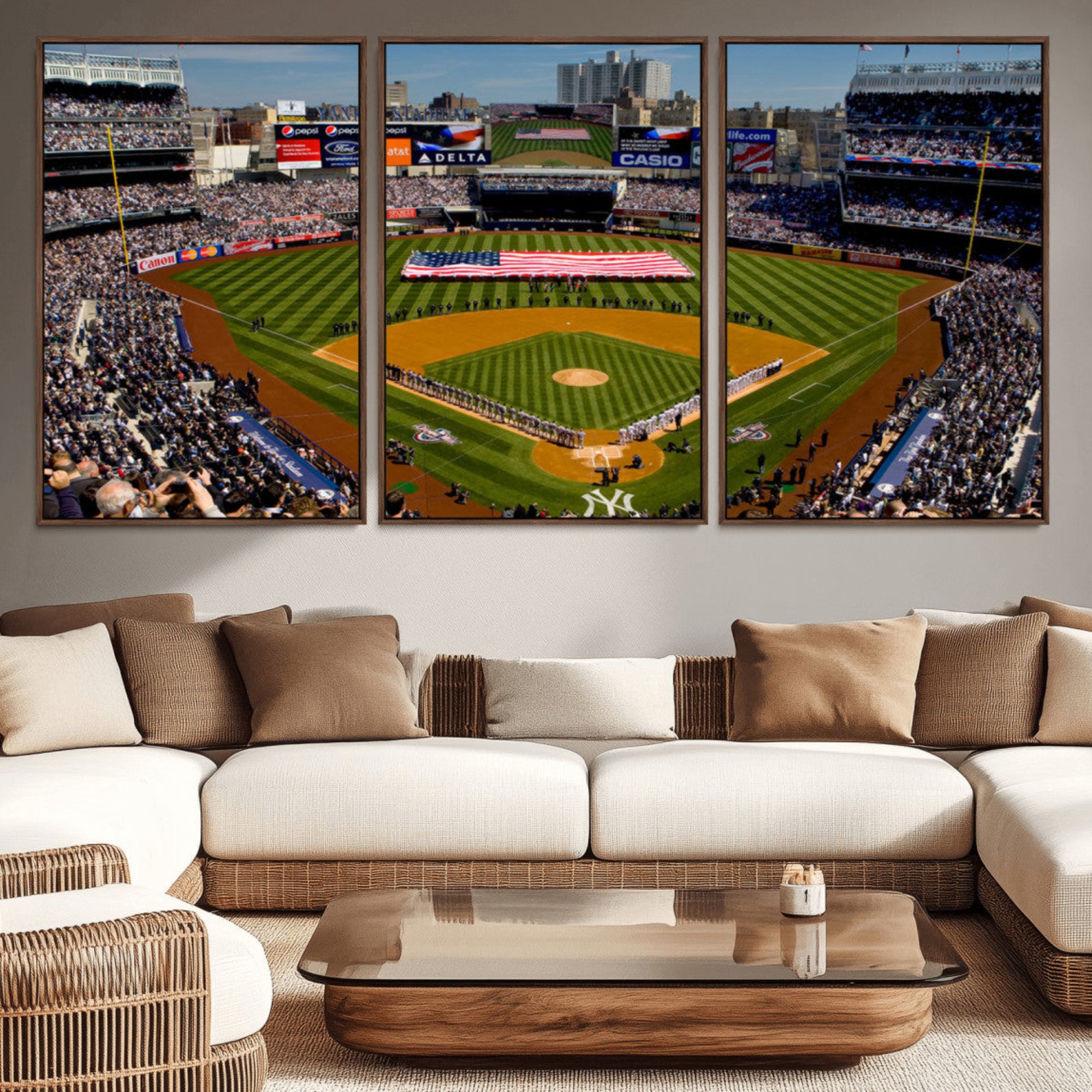 20879-MGV-CV-36X24-Yankee Stadium New York Wall Art Print | 3-Panel Canvas Print of Yankees Baseball Stadium | Large
