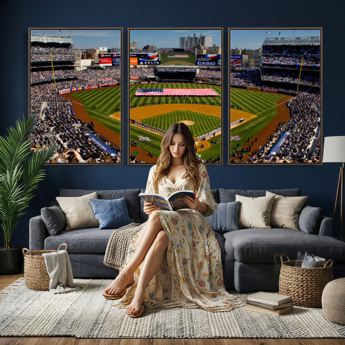 20879-MGV-CV-36X24 - Yankee Stadium New York Wall Art Print | 3-Panel Canvas Print of Yankees Baseball Stadium