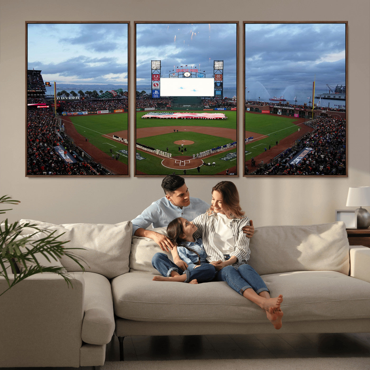 MGV-FC-60X30-3P - Oracle Park San Francisco Giants Wall Art | 3-Panel Canvas Print of Oracle Park Stadium | Large Framed Baseball Wall Decor | Ready-to-Hang MLB Canvas Print