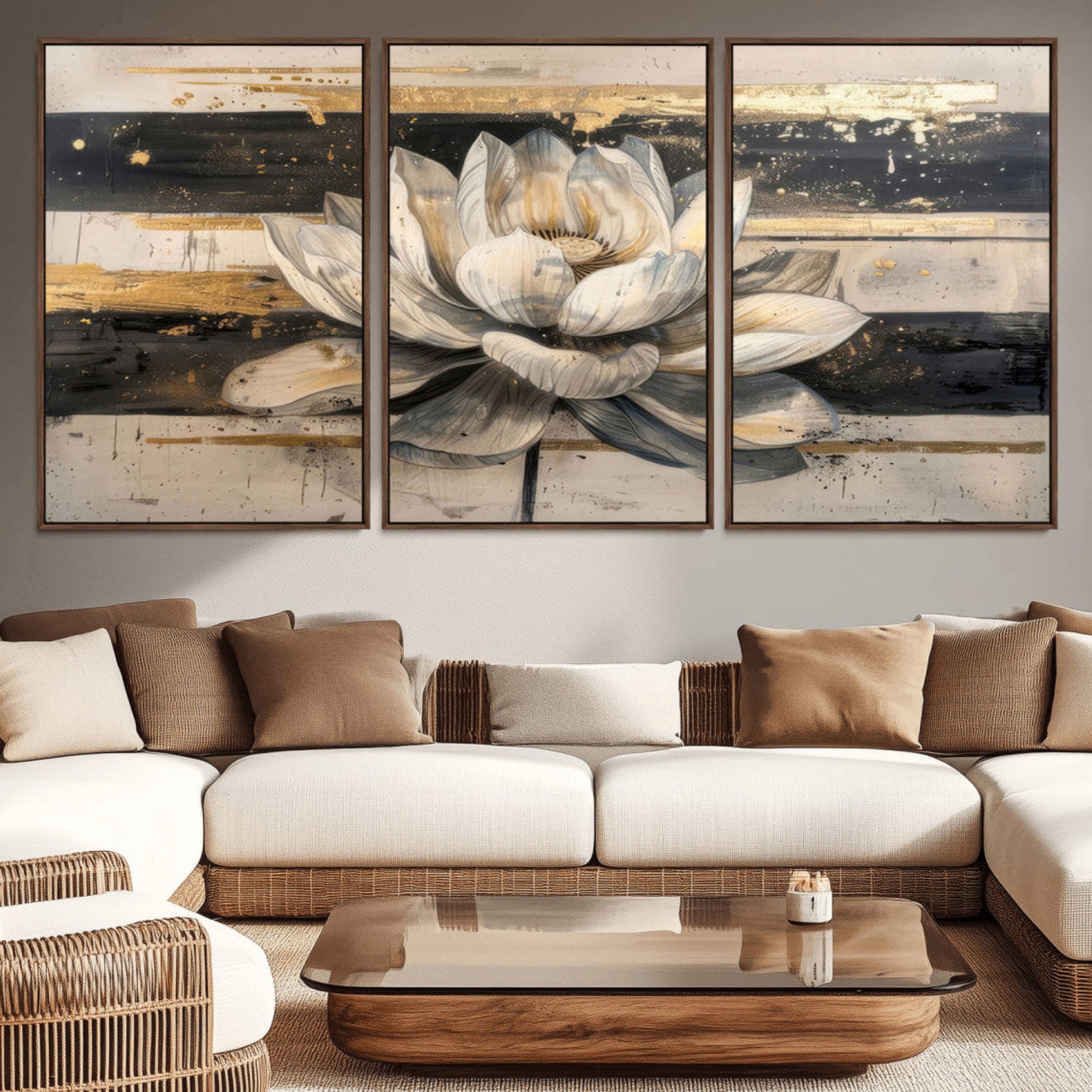18807-MGV-CV-36X24-Abstract Lotus Flower Wall Art Canvas Print, Meditation Yoga Room Wall Art