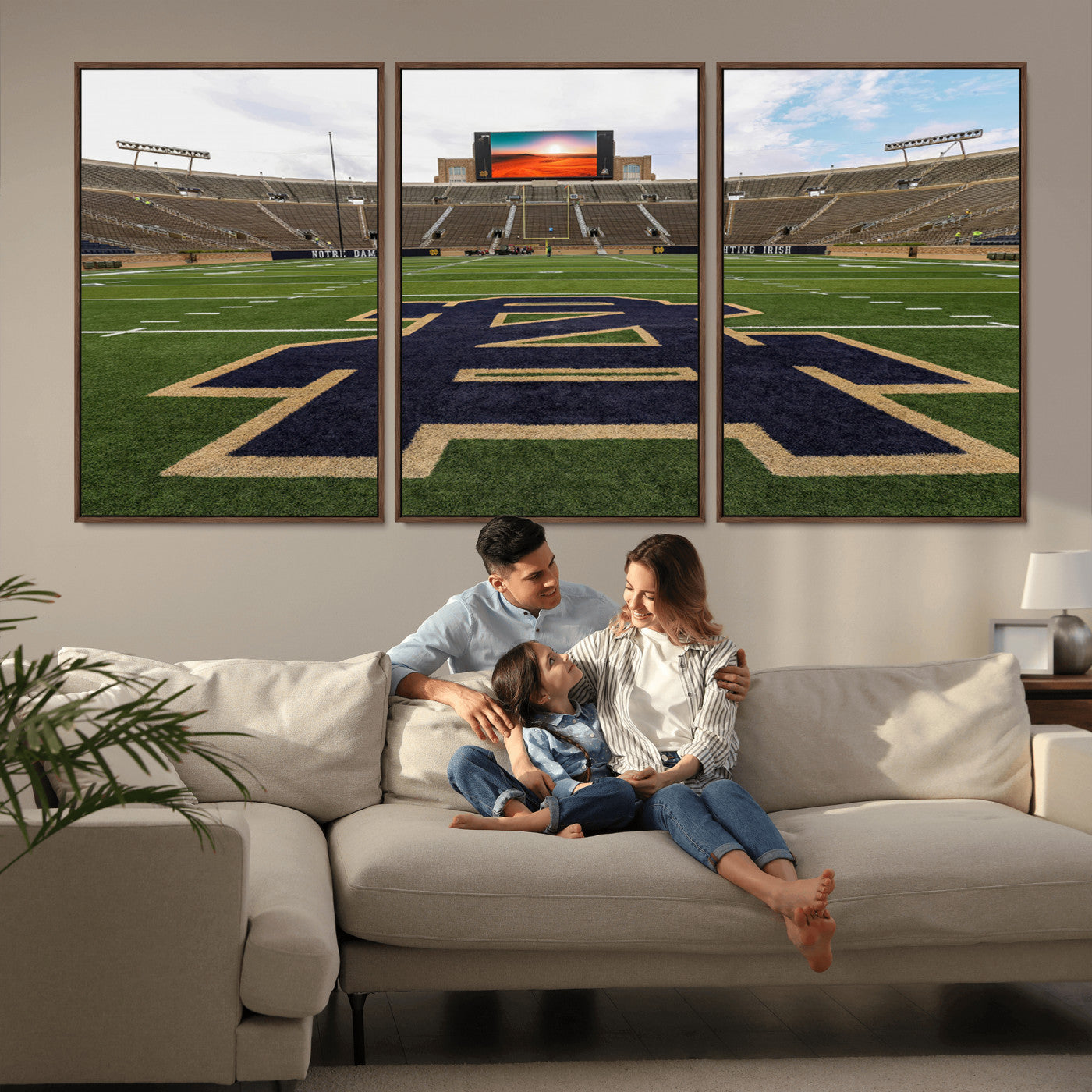 MGV-FC-60X30-3P - Notre Dame Stadium Giclee Canvas Print | Triptych Wall Art Featuring Iconic Notre Dame Football Field | Ready-to-Hang Sports Stadium Decor