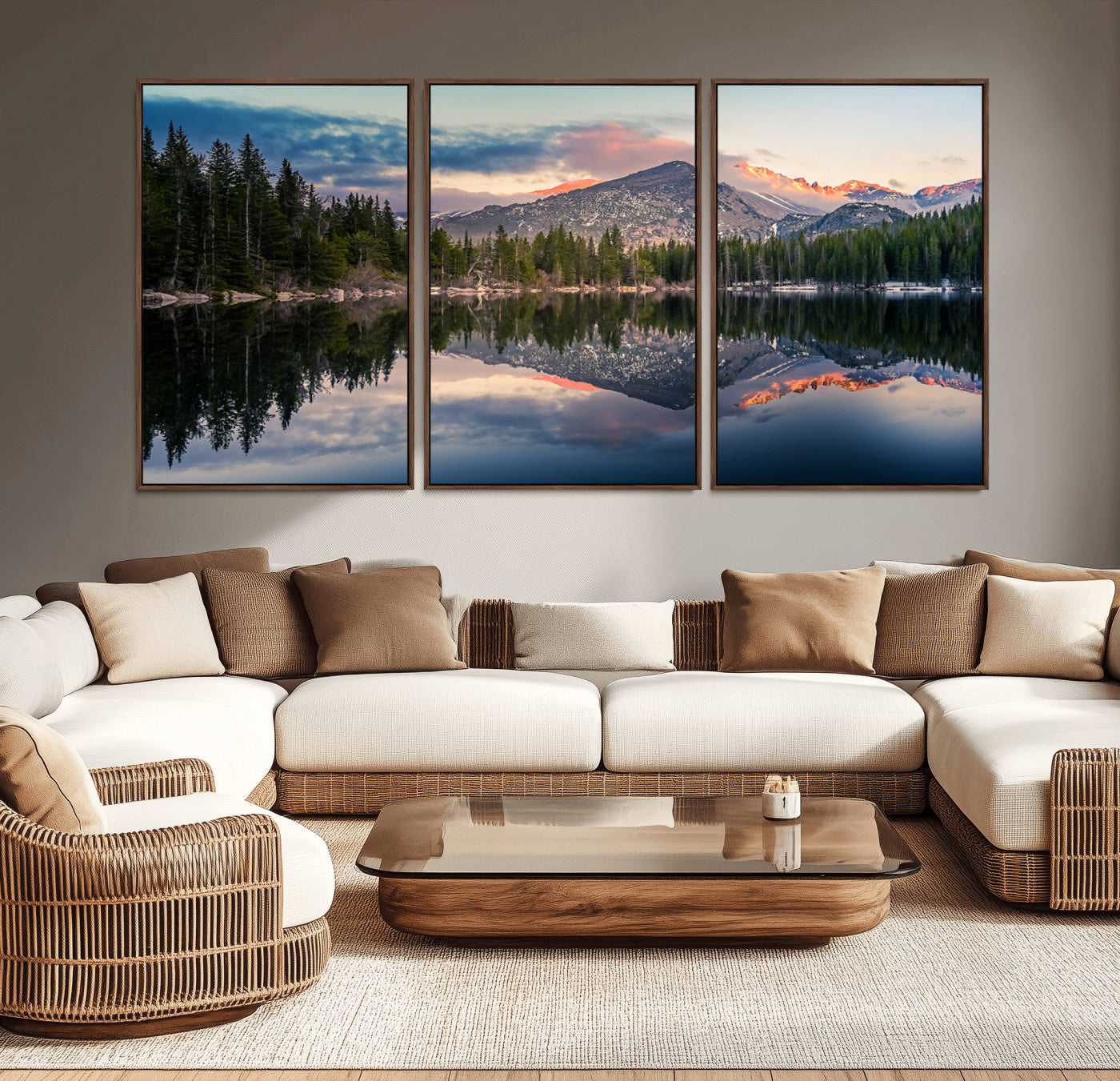 MGV-FC-60X30-3P - Bear Lake Reflection at Rocky Mountain National Park Wall Art Canvas Print, Scenic Mountain