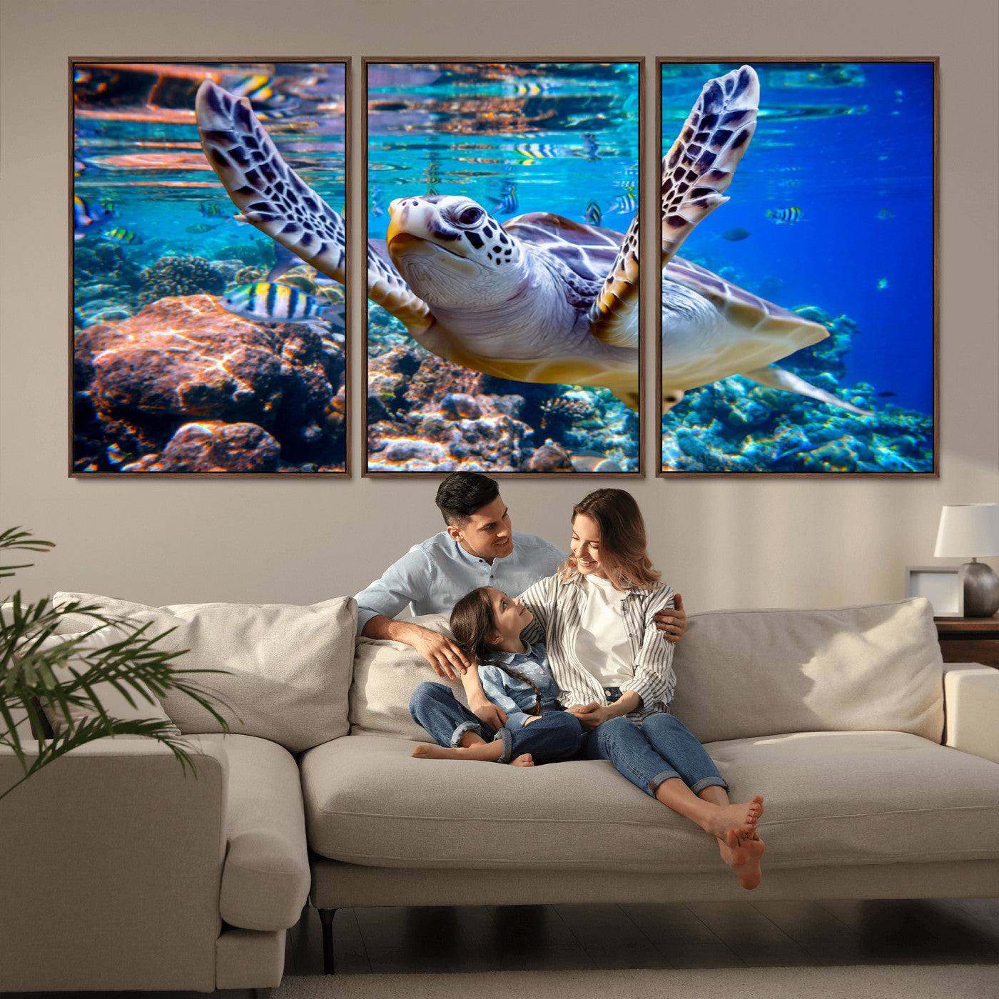 MGV-FC-60X30-3P - Underwater Sea Turtle Wall Art Canvas Print – Vibrant Ocean Coral Reef Décor, Ready to Hang