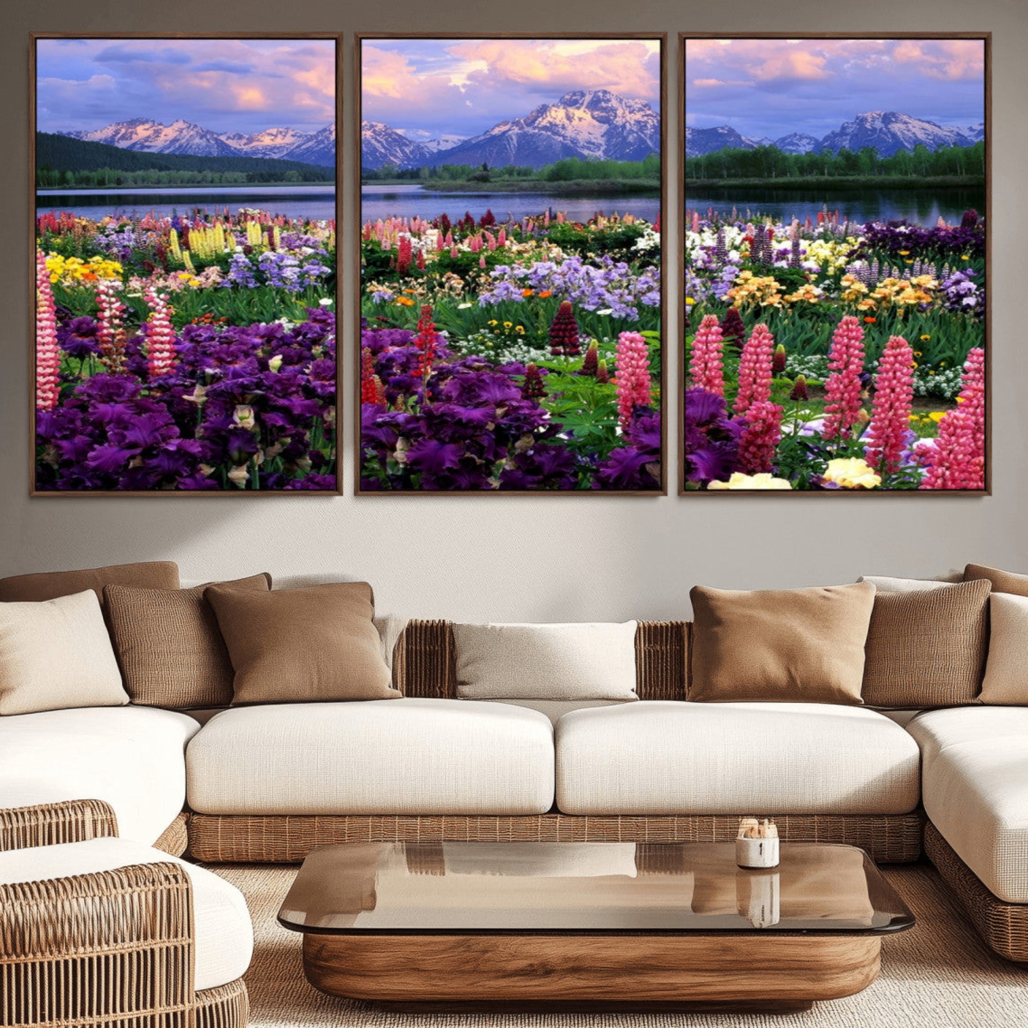 82270-MGV-CV-36X24-Wildflower Canvas Print – Blooming Floral Meadows with Majestic Mountain Backdrop, Ready to Hang
