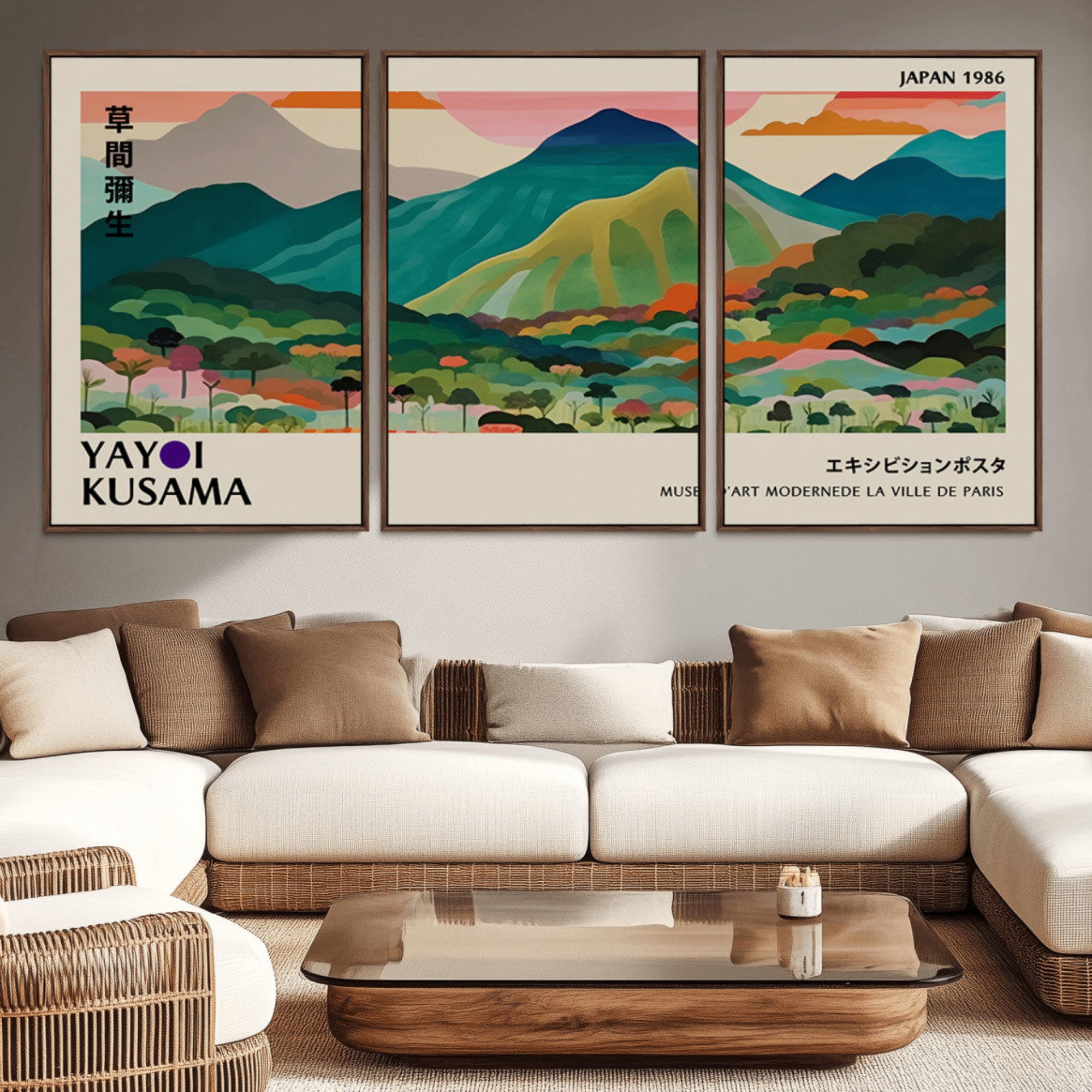 42589-MGV-CV-36X24-Yayoi Kusama Wall Art, Yayoi Wall Art Canvas, Vibrant Mountain Landscape Canvas Print with Bold