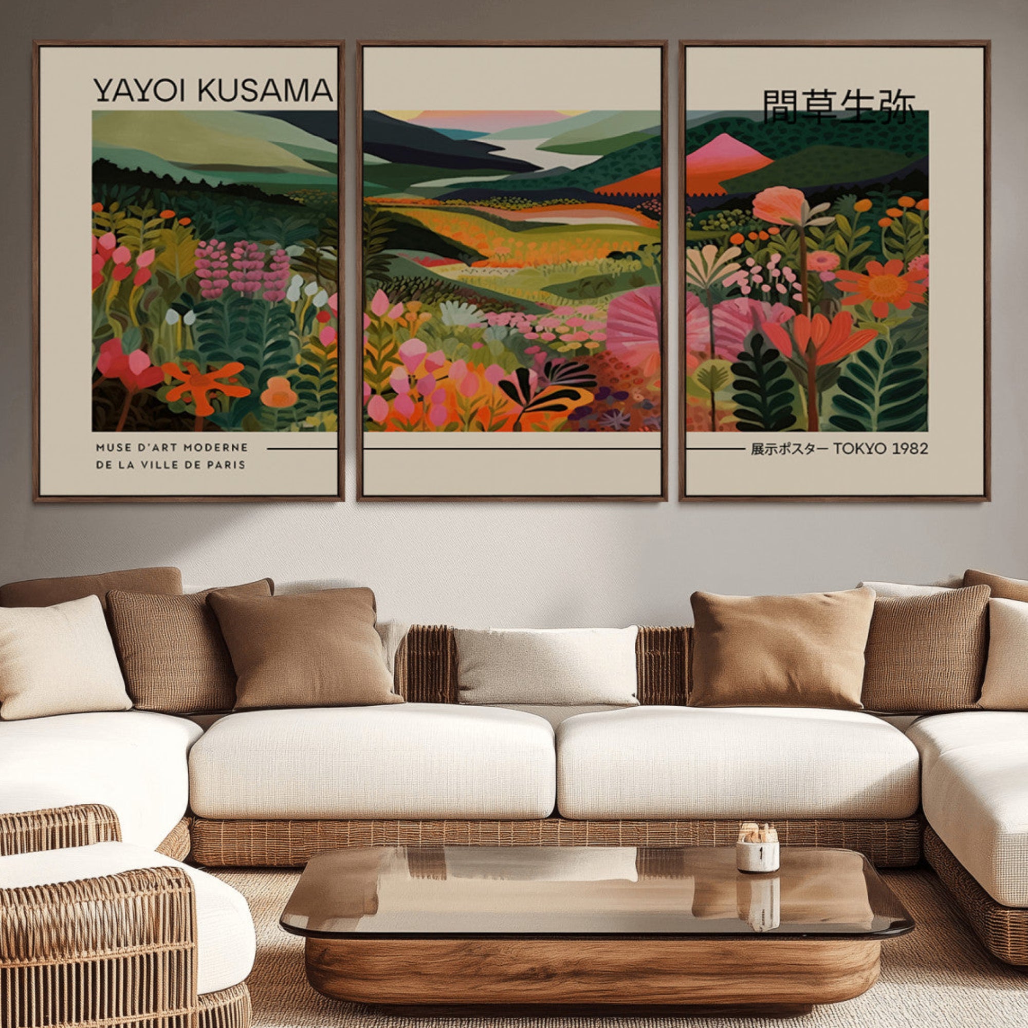 69187-MGV-CV-36X24-Yayoi Kusama Landscape Canvas Print, Vibrant Floral Mountain Art Print, Botanical Flower Nature