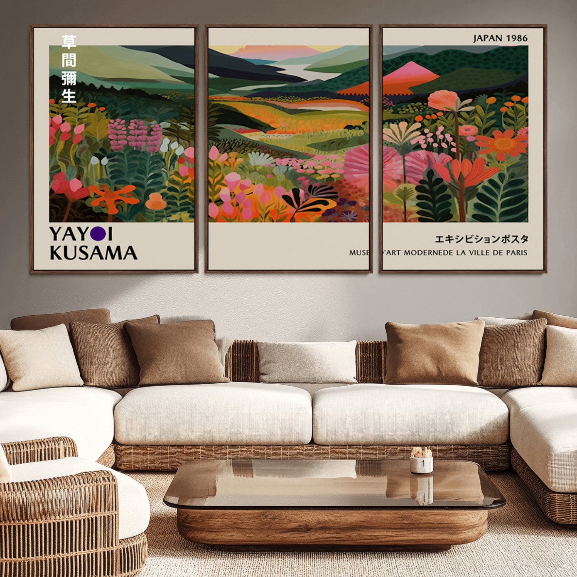 75719-MGV-CV-36X24-Yayoi Kusama Abstract Print, Vibrant Floral Mountain Art Print, Botanical Flower Nature Decor,