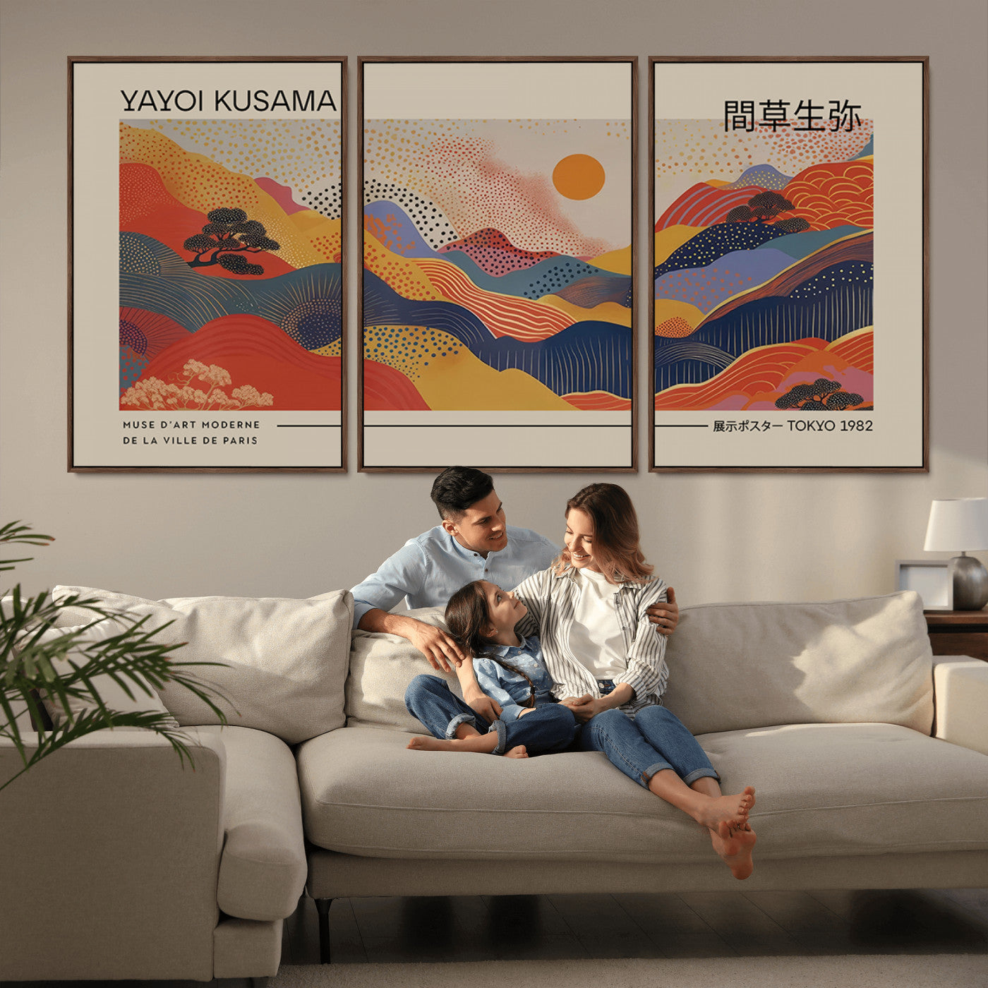 MGV-FC-60X30-3P - Yayoi Kusama Landscape Canvas Print, Vibrant Floral Mountain Art Print, Botanical Flower Nature