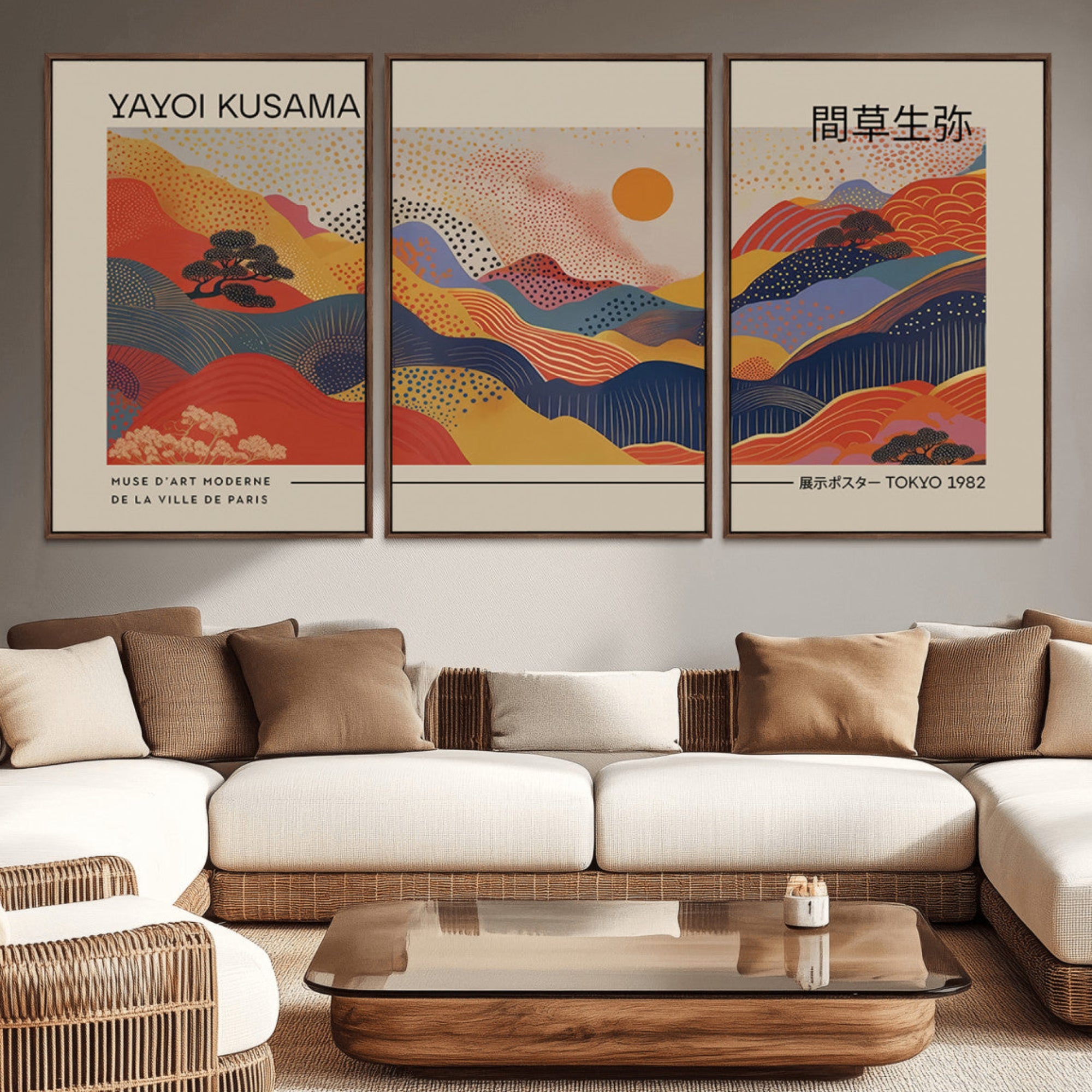 87627-MGV-CV-36X24-Yayoi Kusama Landscape Canvas Print, Vibrant Floral Mountain Art Print, Botanical Flower Nature