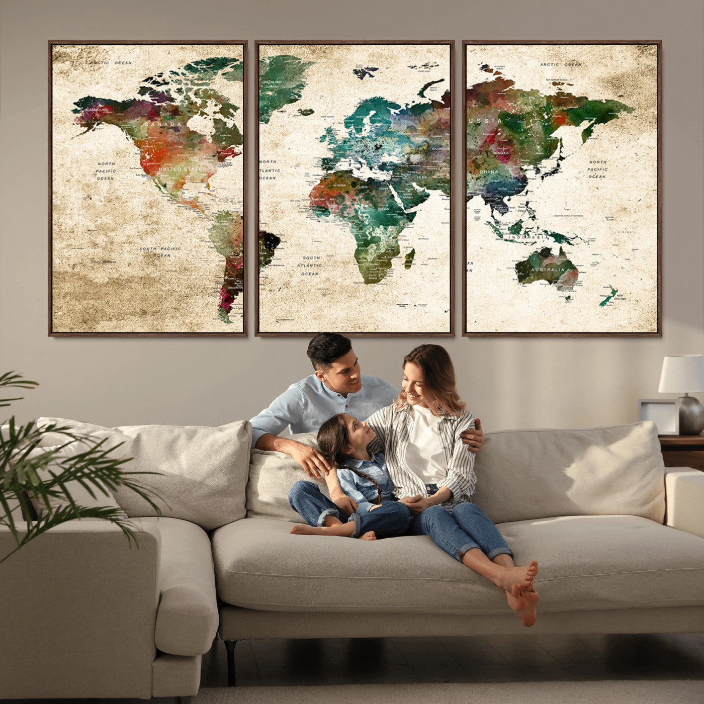 45128-MGV-CV-36X24-Push Pin World Map Canvas Print – Framed Wall Art for Couples to Track Their Travels – Anniversary Gift or Home Adventure Decor