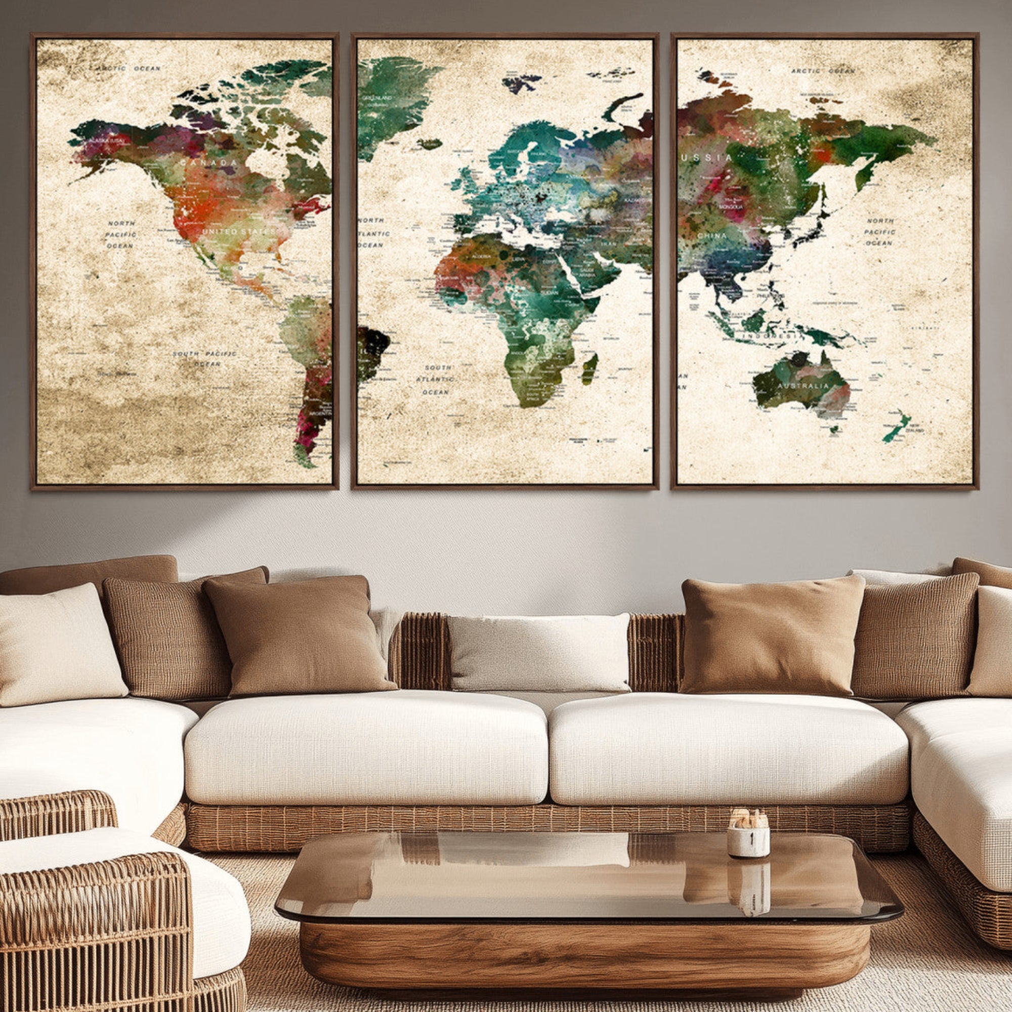 45128-MGV-CV-36X24-Push Pin World Map Canvas Print – Framed Travel Tracker Wall Art for Couples, Perfect Anniversary Gift and Home Decor