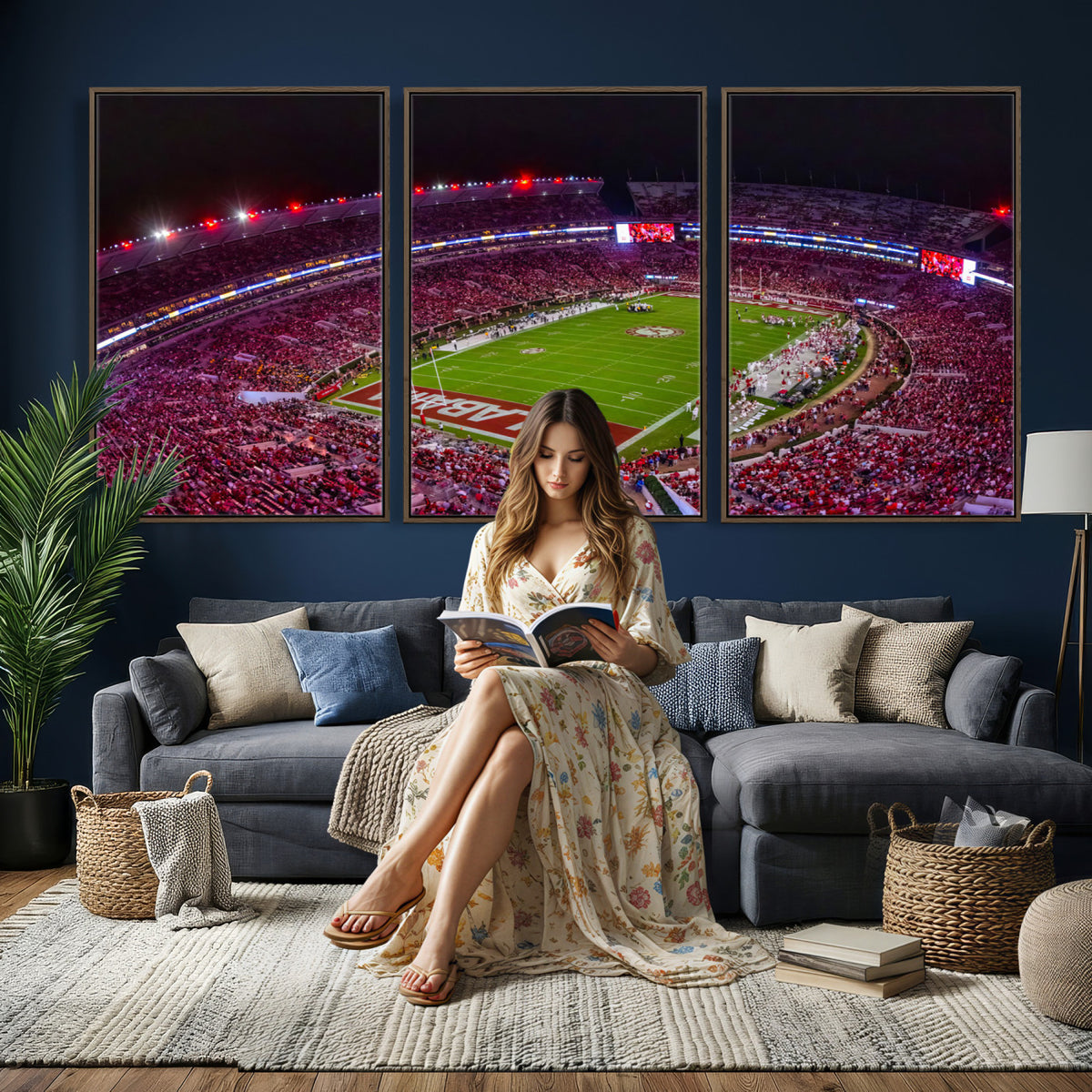 11343-MGV-CV-36X24 - Bryant-Denny Stadium Night Game Triple Canvas Wall Art | Alabama Crimson Tide Football