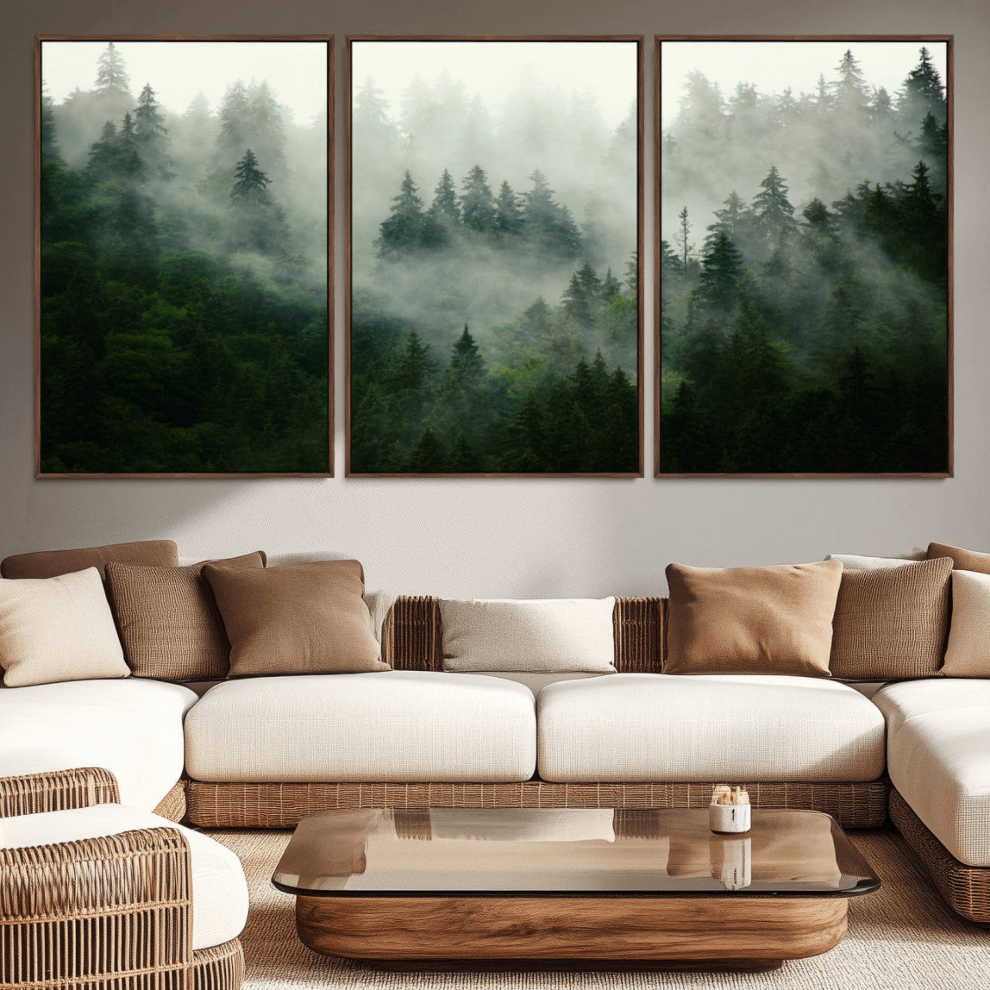 167720496-MGV-CV-36X24-Foggy Forest Wall Art – Tranquil Green Woodland Canvas Print, Serene Nature Landscape Decor for Home or Office