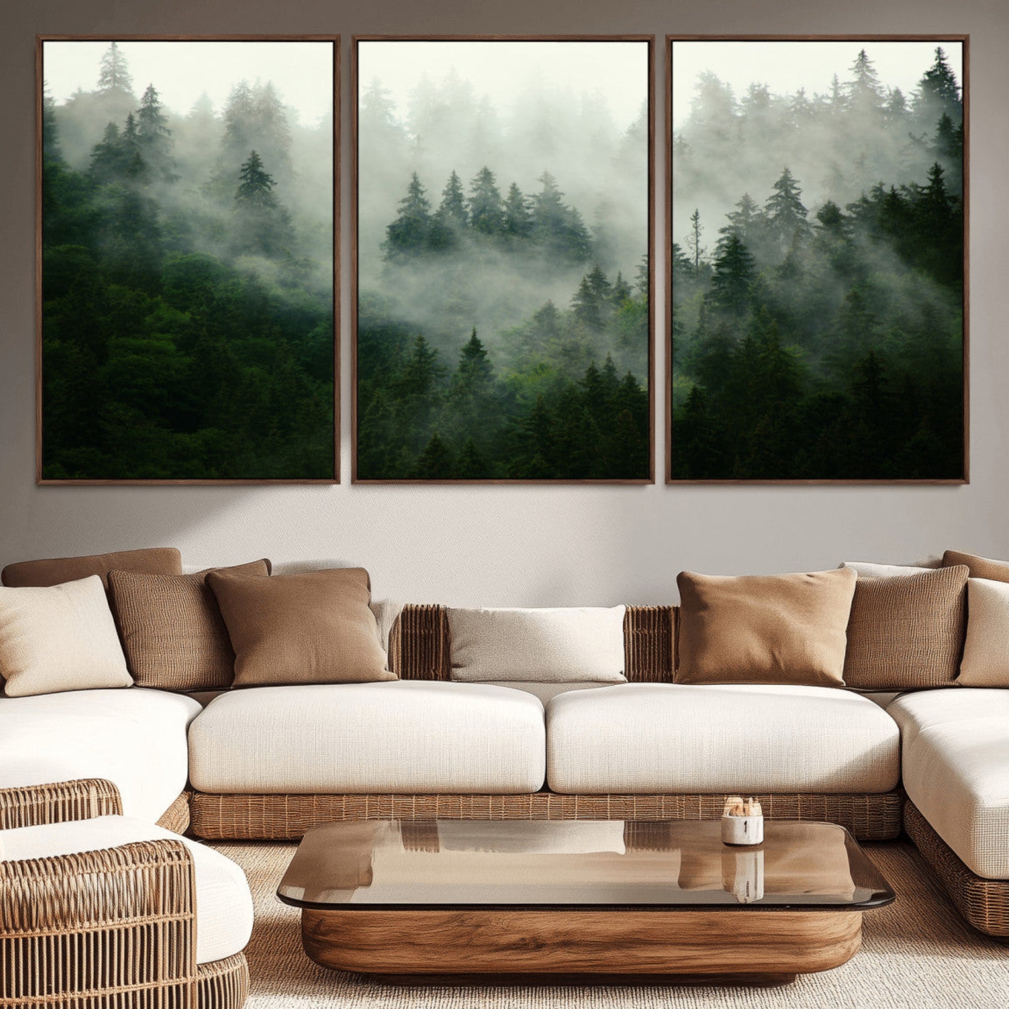 167720496-MGV-CV-36X24-Misty Forest Wall Art – Tranquil Green Woodland Canvas Print, Nature Landscape Decor for Living Room, Bedroom or Office