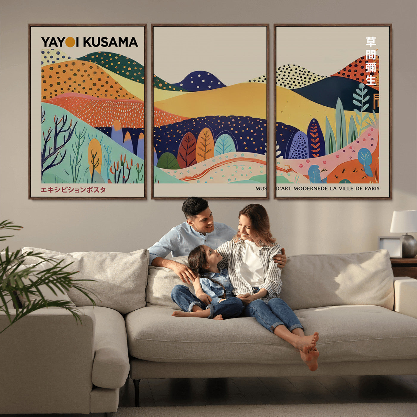 MGV-FC-60X30-3P - Framed Yayoi Kusama 1986 Wall Art Print – Japanese Wall Art Print, Wabi Sabi Yayoi Kusama Print -