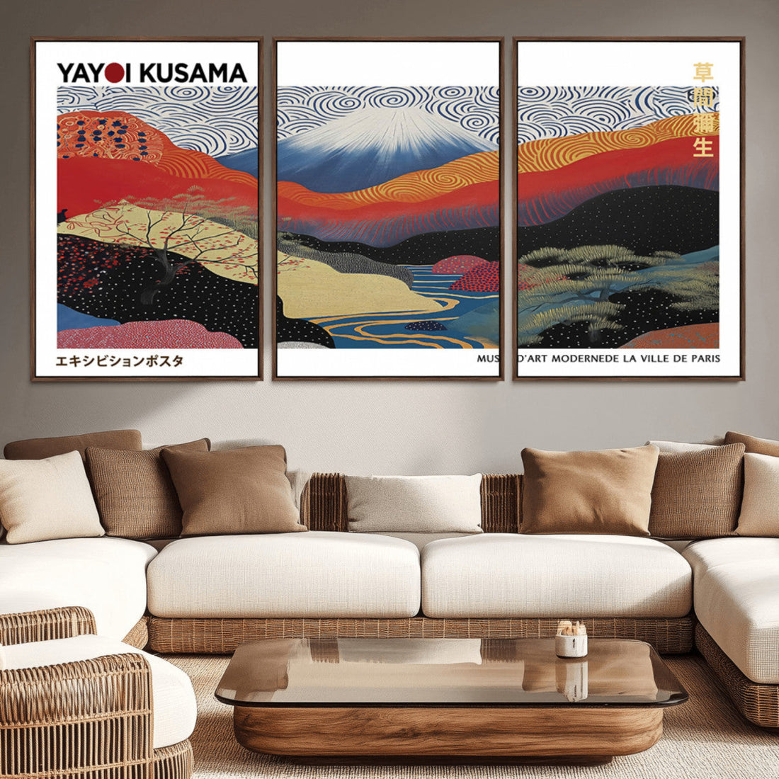 Framed Yayoi Kusama 1986 Wall Art Print | Japanese Wabi Sabi Vibrant Abstract Landscape Canvas
