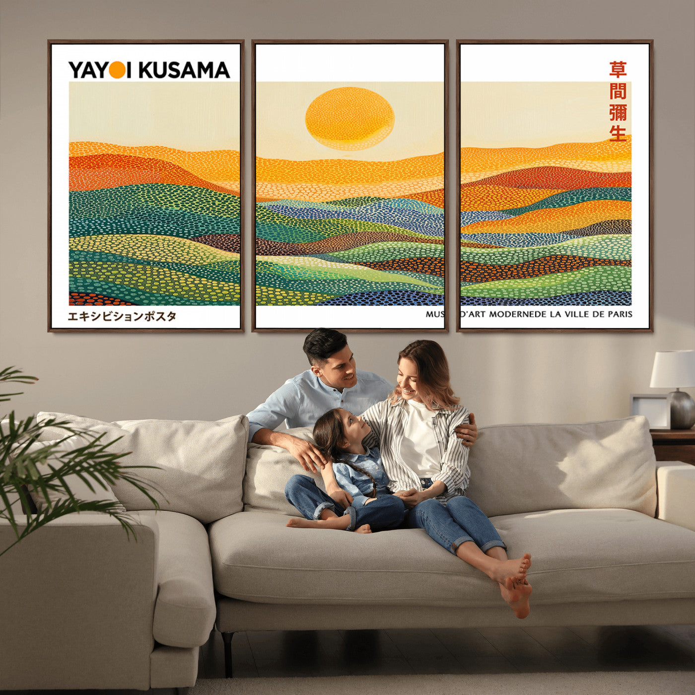MGV-FC-60X30-3P - Framed Yayoi Kusama 1986 Wall Art Print – Japanese Wall Art Print, Wabi Sabi Yayoi Kusama Print -