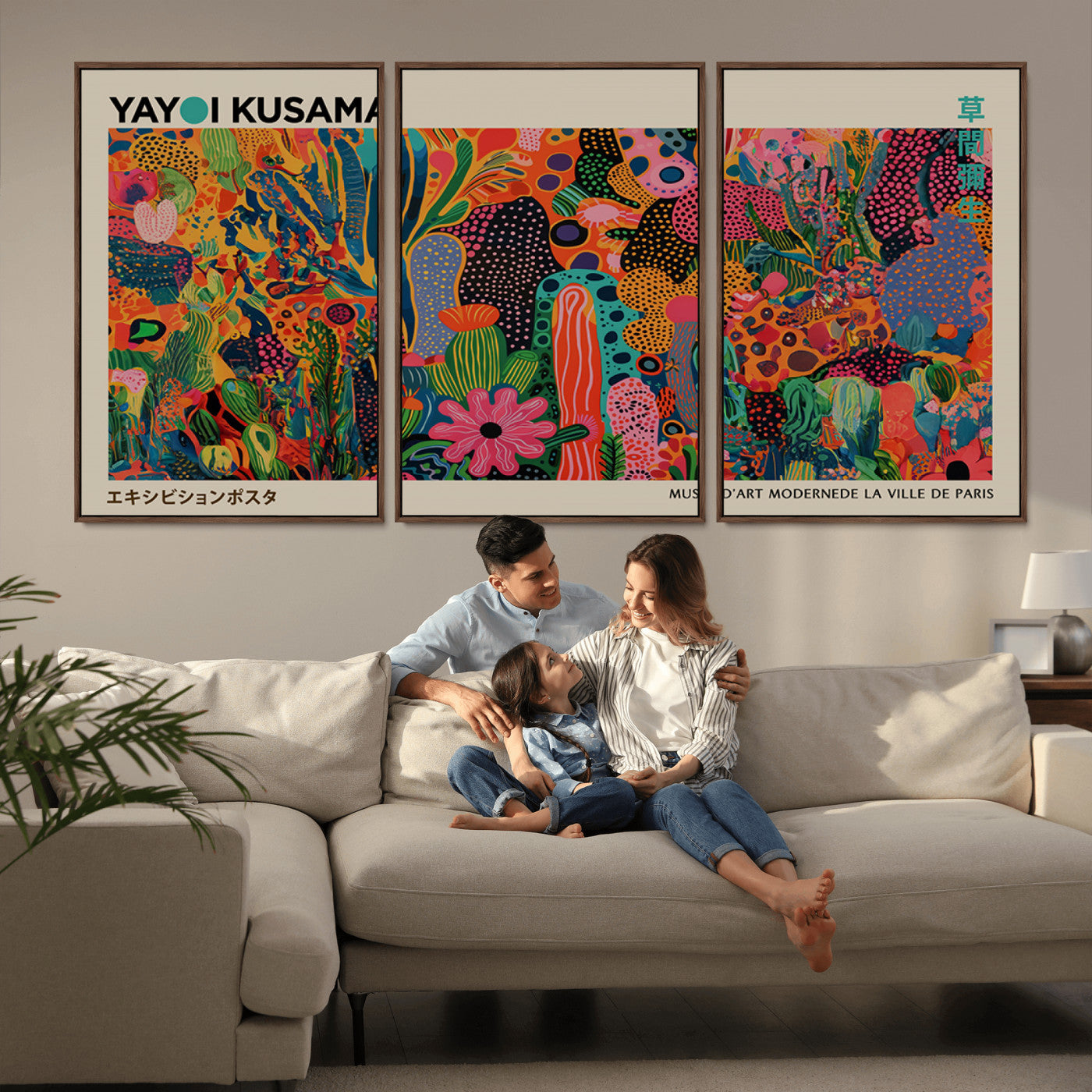 MGV-FC-60X30-3P - Framed Yayoi Kusama 1986 Wall Art Print – Japanese Wall Art Print, Wabi Sabi Yayoi Kusama Print -