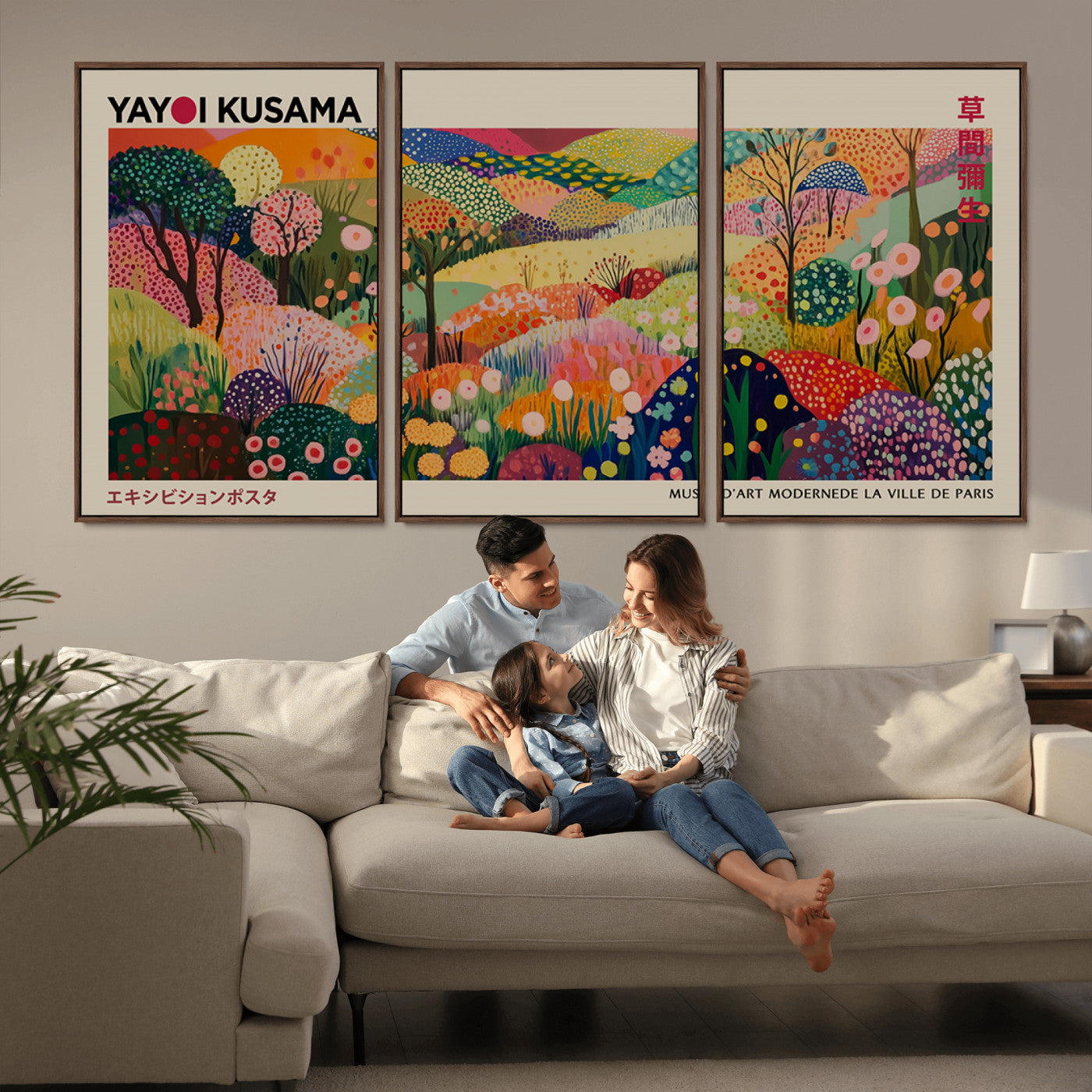 MGV-FC-60X30-3P - Framed Yayoi Kusama 1986 Wall Art Print – Japanese Wall Art Print, Wabi Sabi Yayoi Kusama Print -