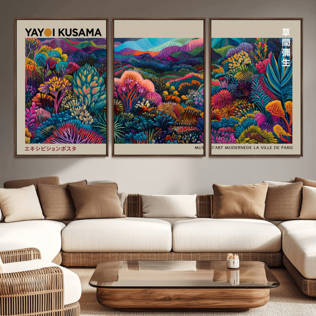 Framed Japanese 1986 Wall Art Print, Yayoi Kusama 1986 Wall Art, Wabi Sabi Abstract Landscape Canvas