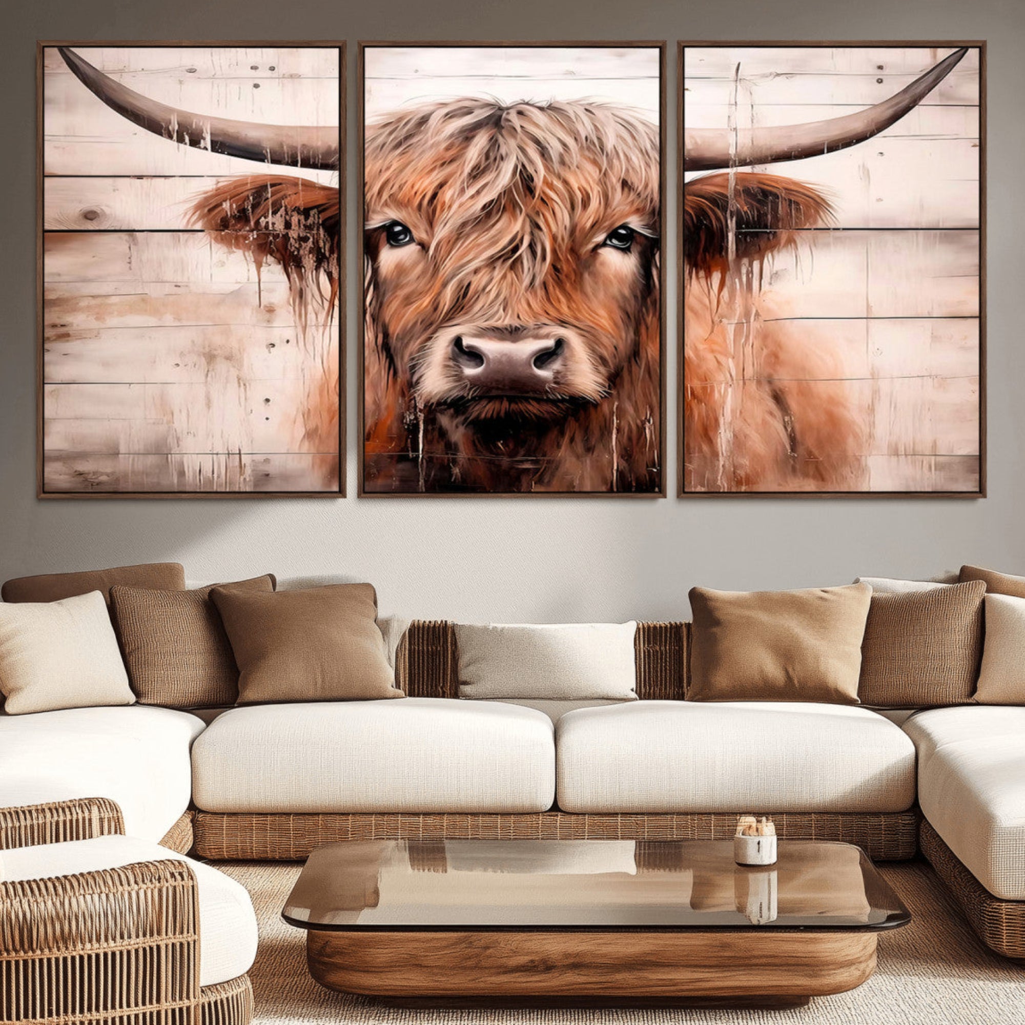 93730-MGV-CV-36X24-Vintage Scottish Highland Cow Cattle Art Print Farmhouse Wall Art Canvas Print