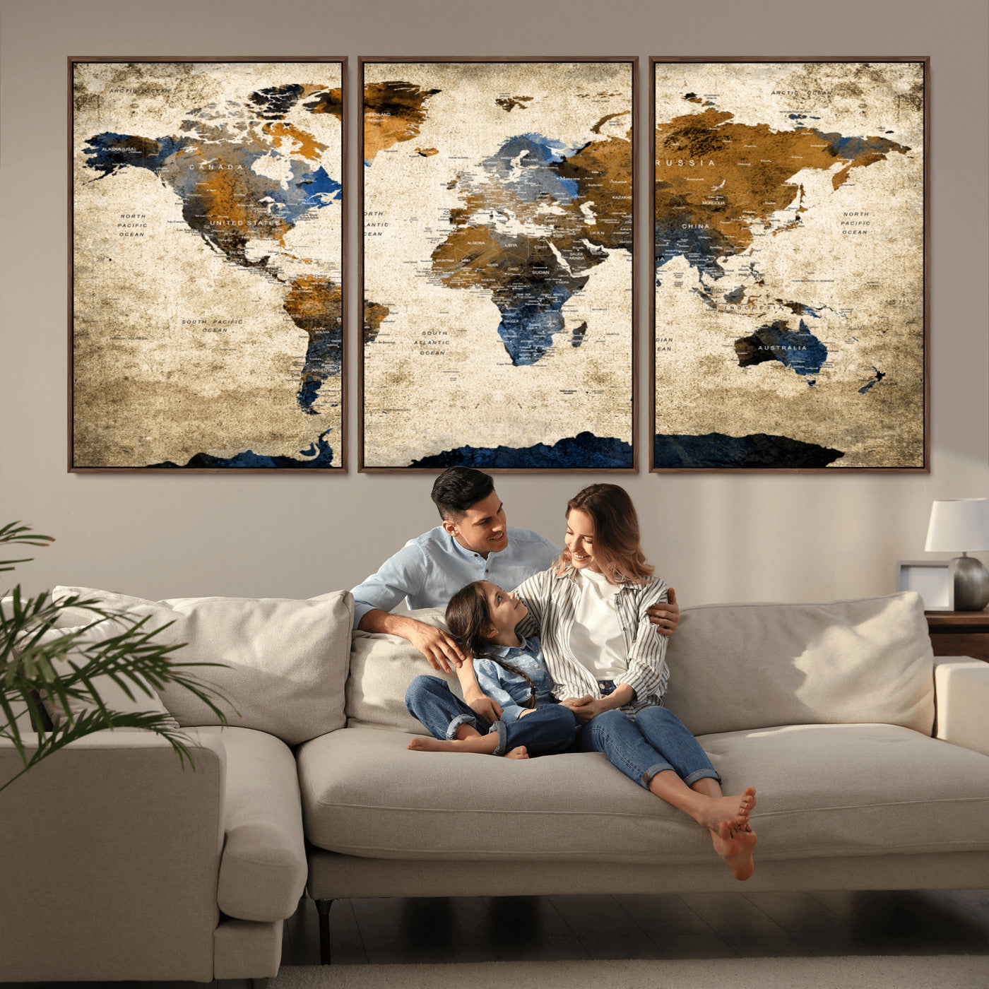 MGV-FC-60X30-3P - Push Pin World Map Canvas Print – Framed Wall Art for Couples to Track Their Travels – Anniversary