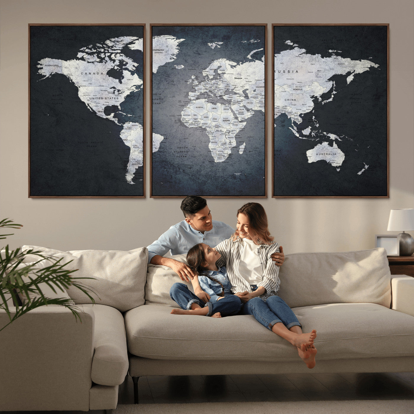 MGV-FC-60X30-3P - World Map Wall Art Canvas Print for Home and Office Decor
