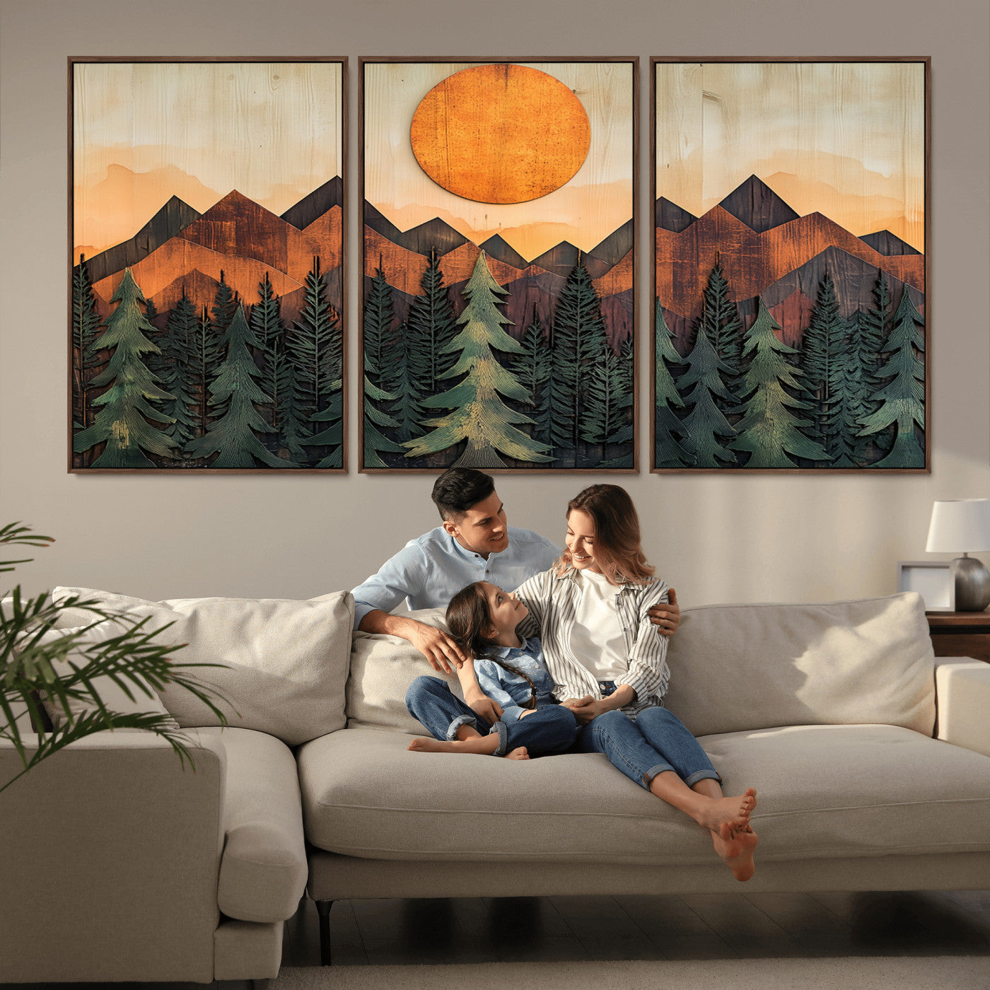 MGV-FC-60X30-3P - Sunset Mountain Landscape Canvas Wall Art Print - Nature Decor for Living Room, Office