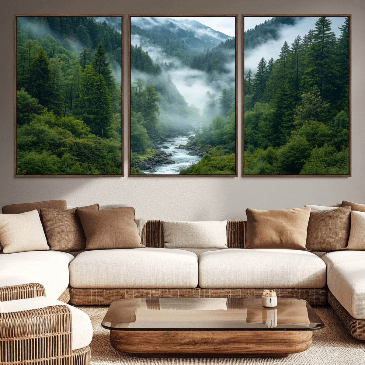Mountain Forest River Canvas Wall Art Print - Serene Nature Landscape ...