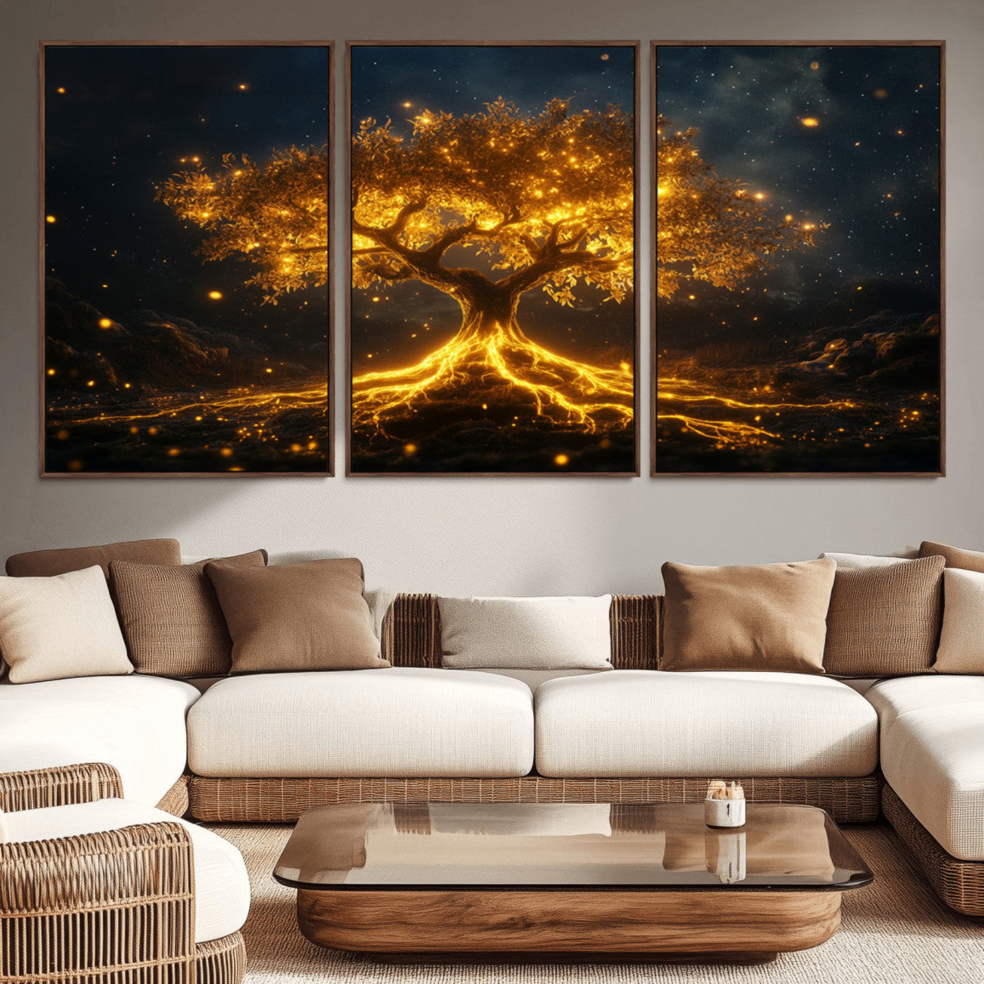 60194-MGV-CV-36X24-Golden Tree of Life Canvas Wall Art Print - Majestic Glowing Tree Design for Living Room, Office, or