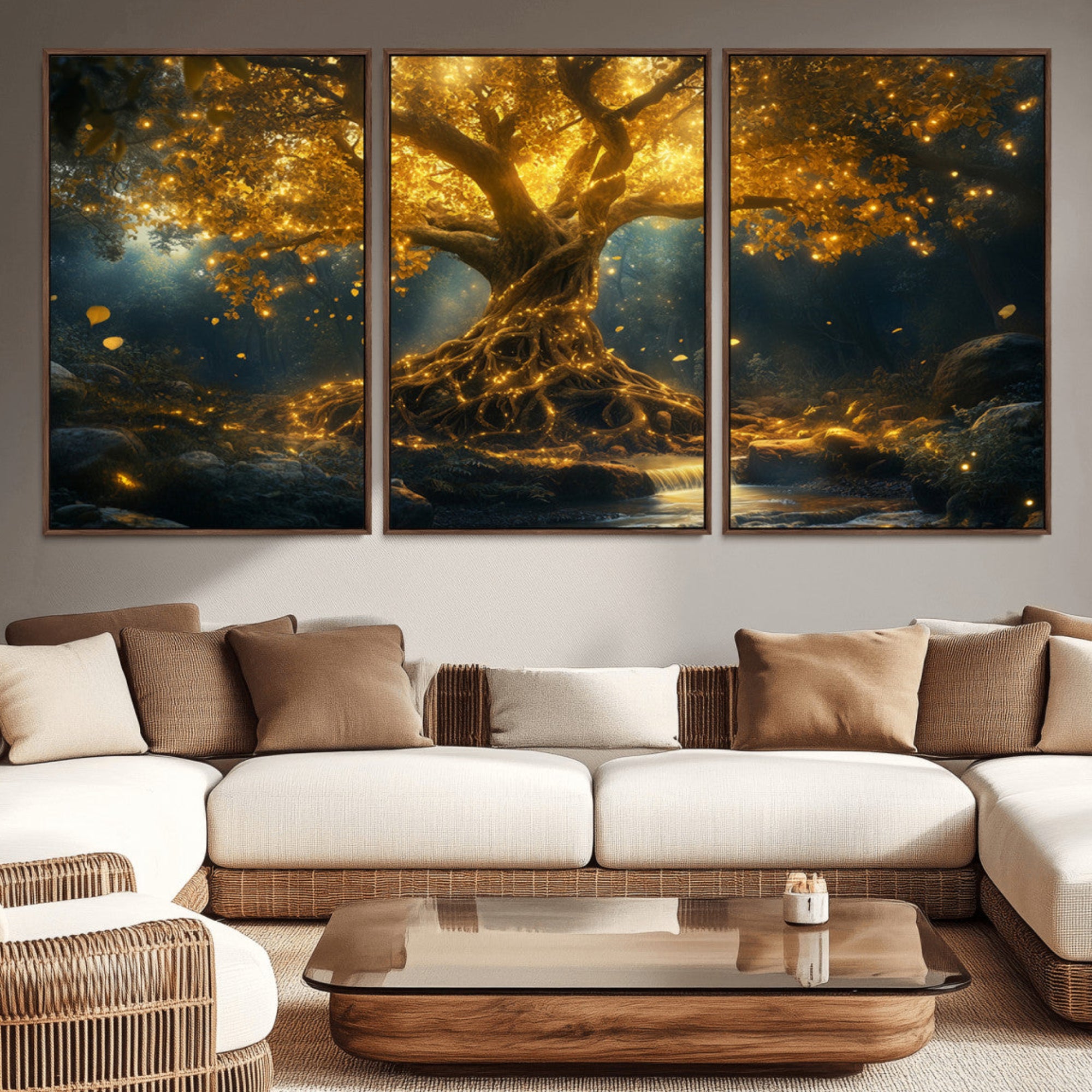 92739-MGV-CV-36X24-Golden Tree of Life Canvas Wall Art Print - Majestic Glowing Tree Wall Art Print
