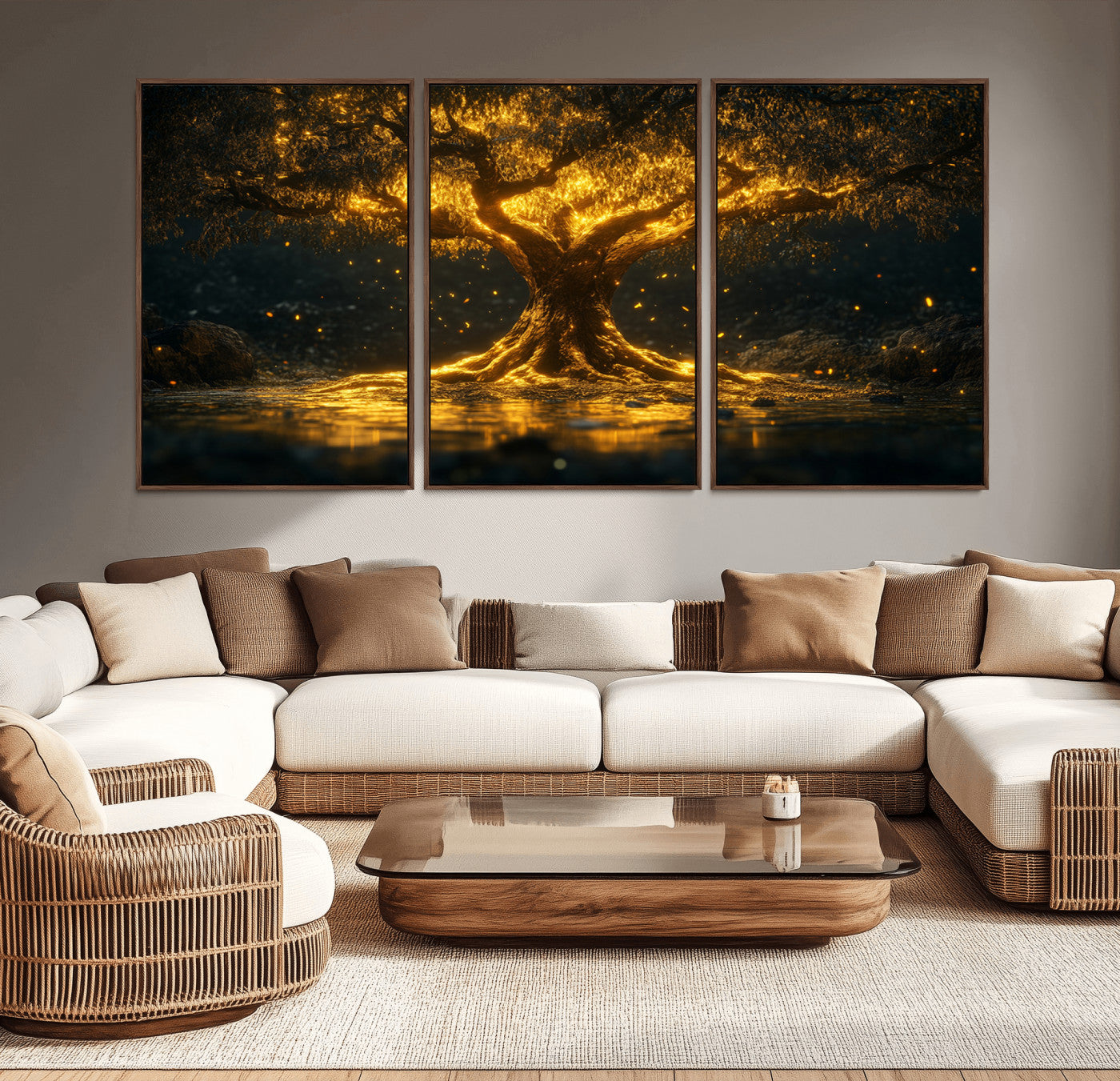 -Golden Tree of Life Canvas Wall Art Print - Majestic Glowing Tree Wall Art Print