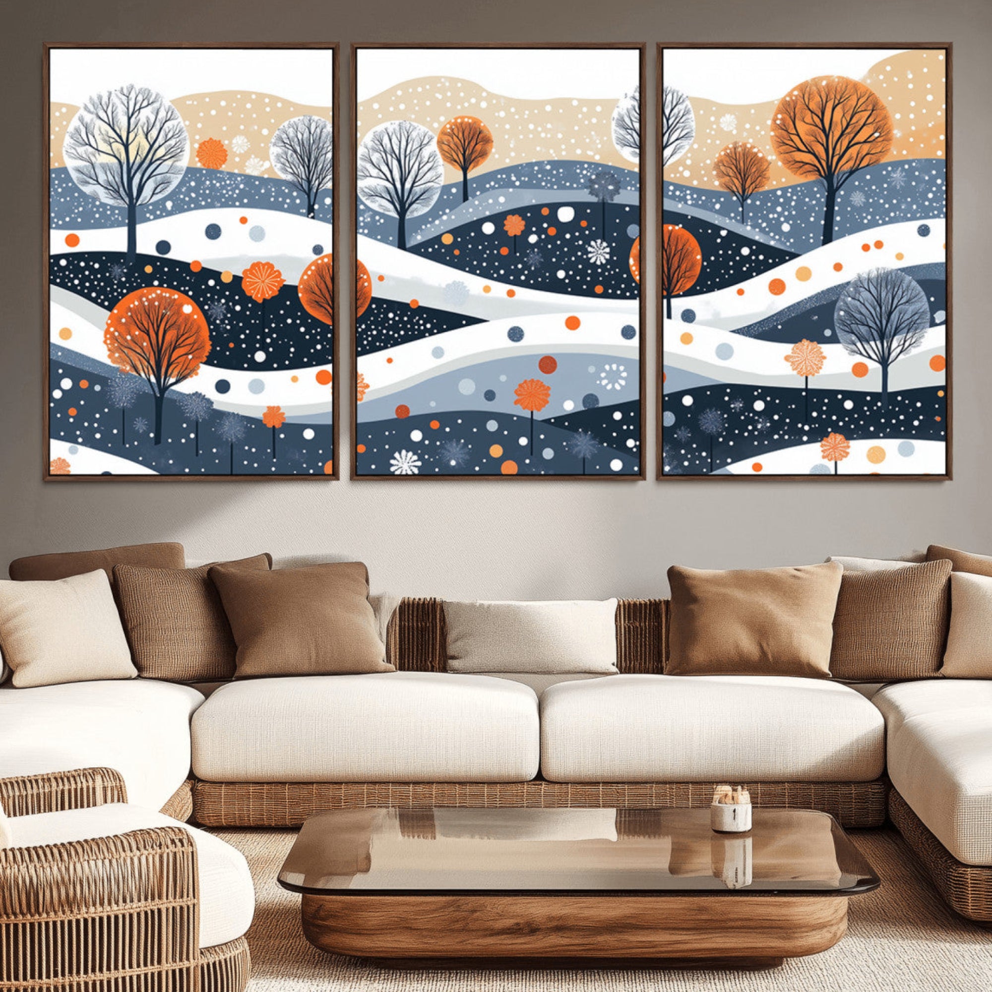 22651-MGV-CV-36X24-Abstract Winter Landscape Canvas Wall Art Print - Large Colorful Nature Wall Decor