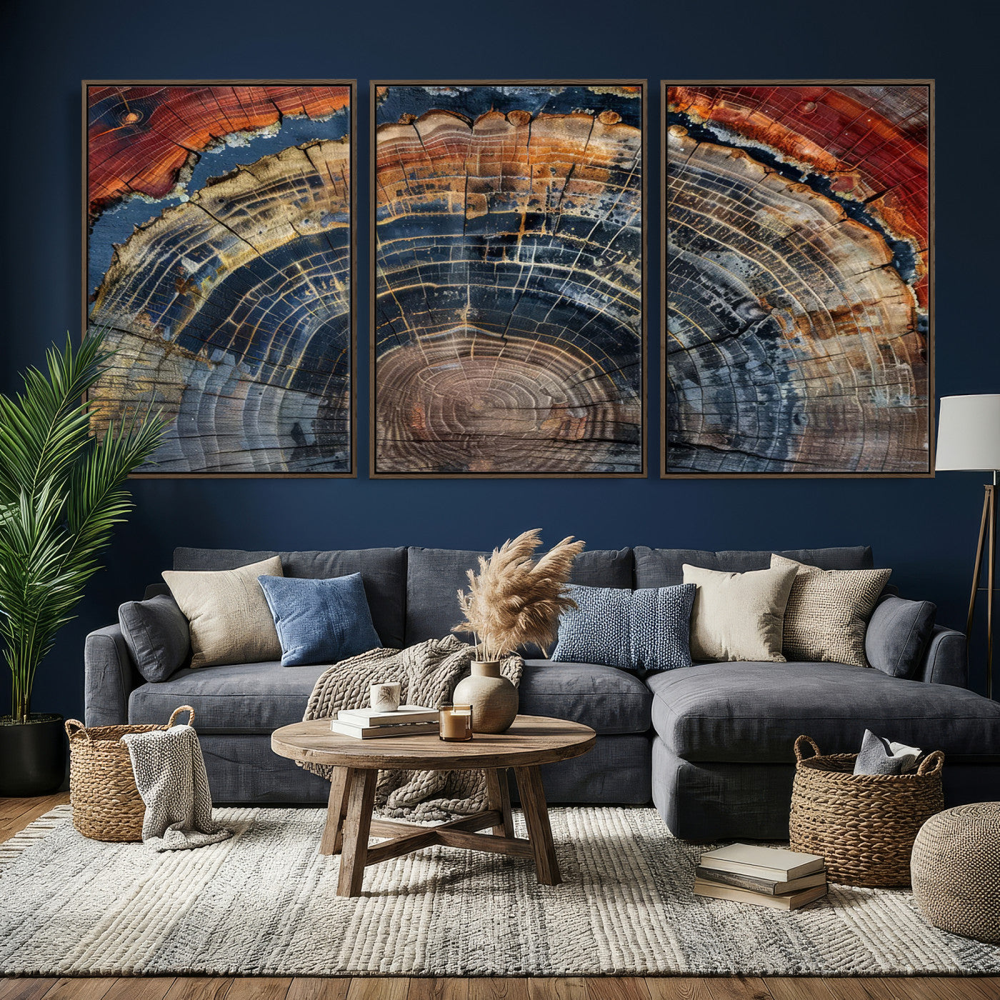 63519-MGV-CV-36X24 - Abstract Tree Ring Wall Art Canvas Print – Colorful Framed Minimalist Nature Tree Rings Home Artwork for Home and Office Decor