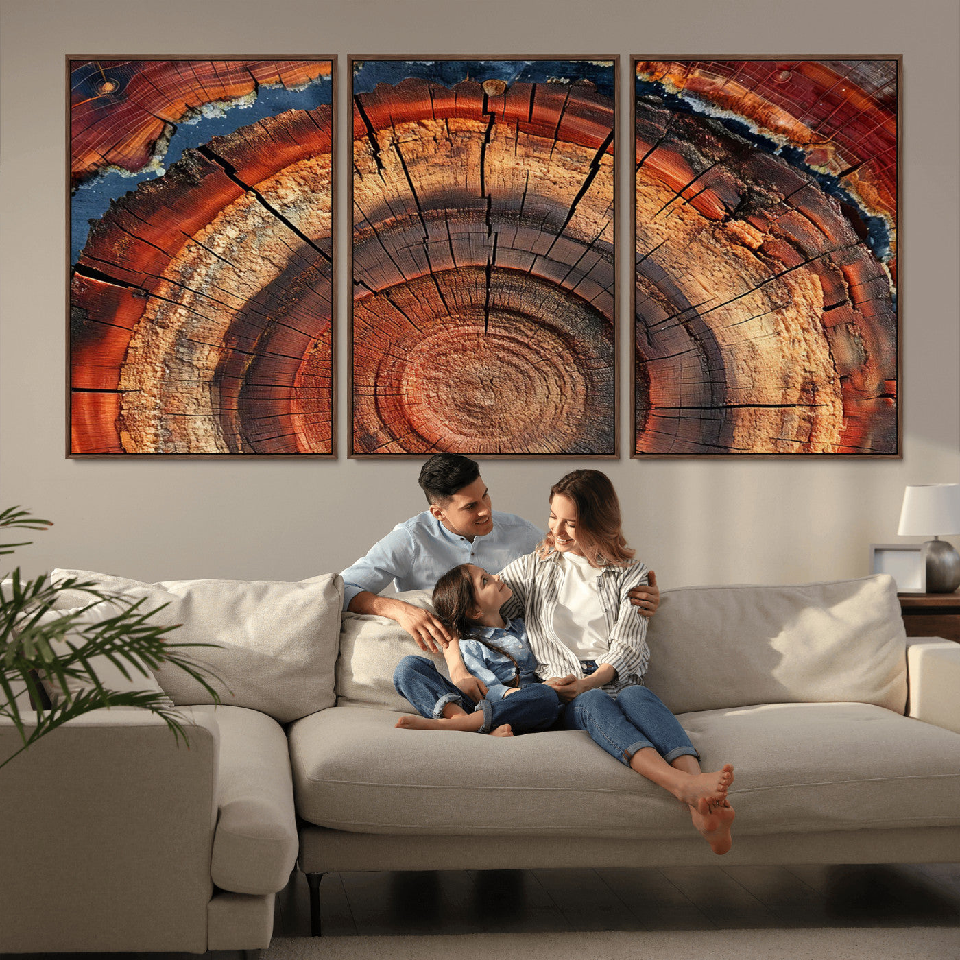 MGV-FC-60X30-3P - Abstract Tree Ring Art, Colorful Tree Ring Wall Decor, Minimalist Home Canvas Art, Modern Farmhouse