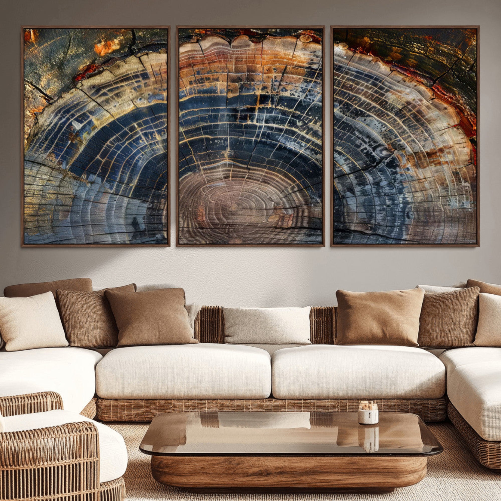 16193-MGV-CV-36X24-Framed Tree Ring Wall Art - Abstract Colorful Tree Ring Wall Decor, Minimalist Home Canvas Art,