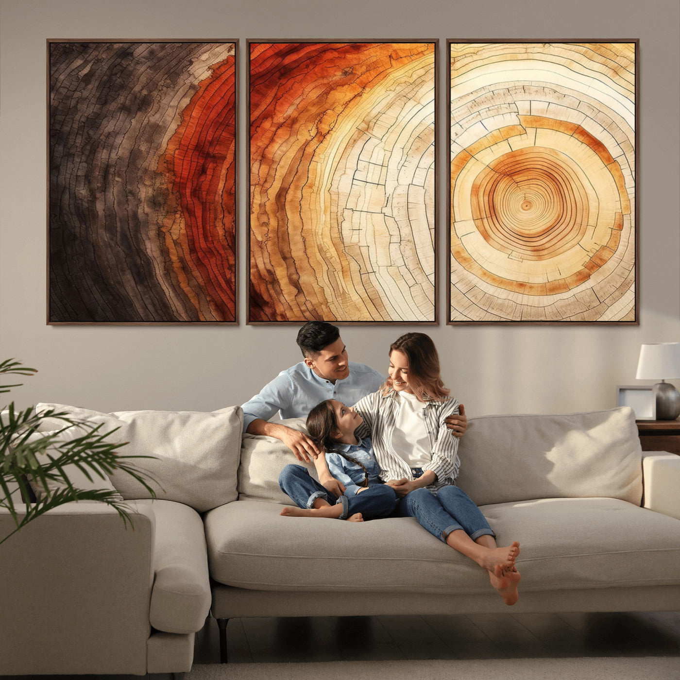 MGV-FC-60X30-3P - Tree Ring Print on Canvas Wall Art, Tree Stump Print, Wood Wall Art Living Room, Abstract Natural