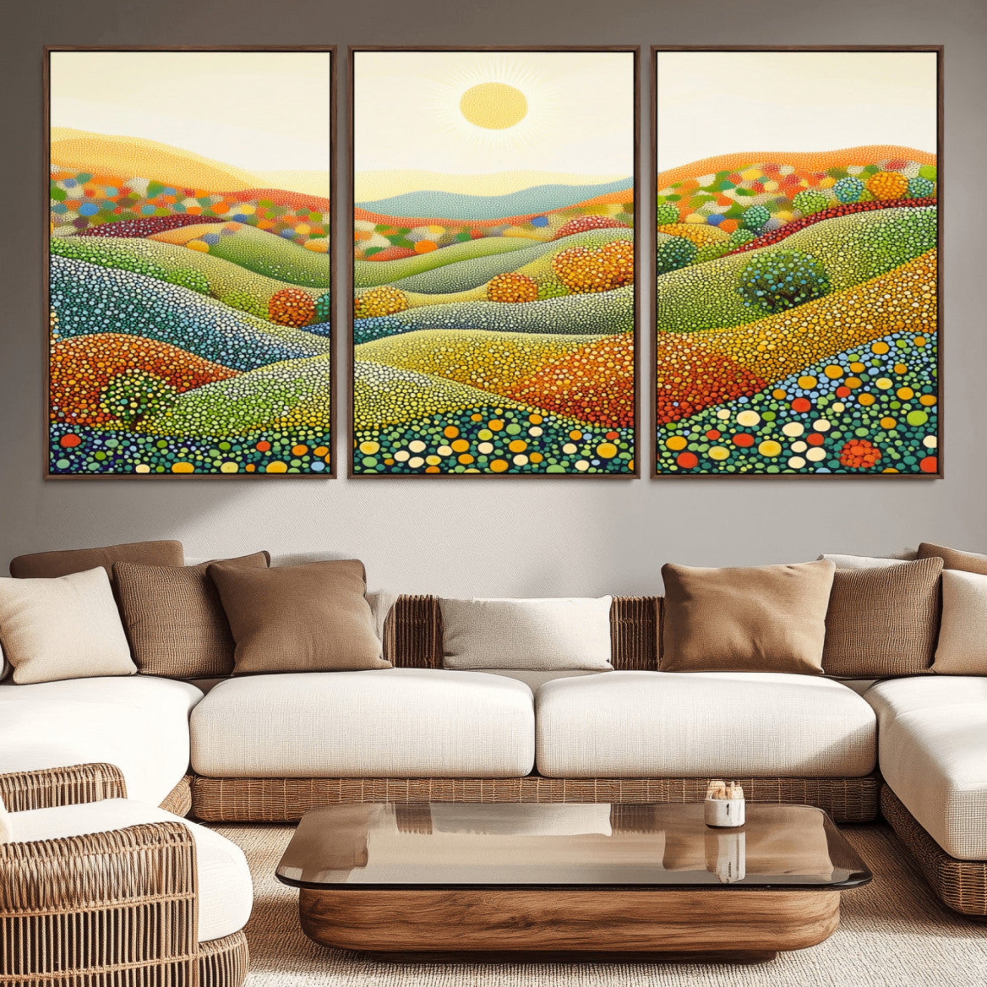 27683-MGV-CV-36X24-YAYOI KUSAMA Wall Art - Colorful Dot Art Landscape Canvas, Framed Japanese Dot Art