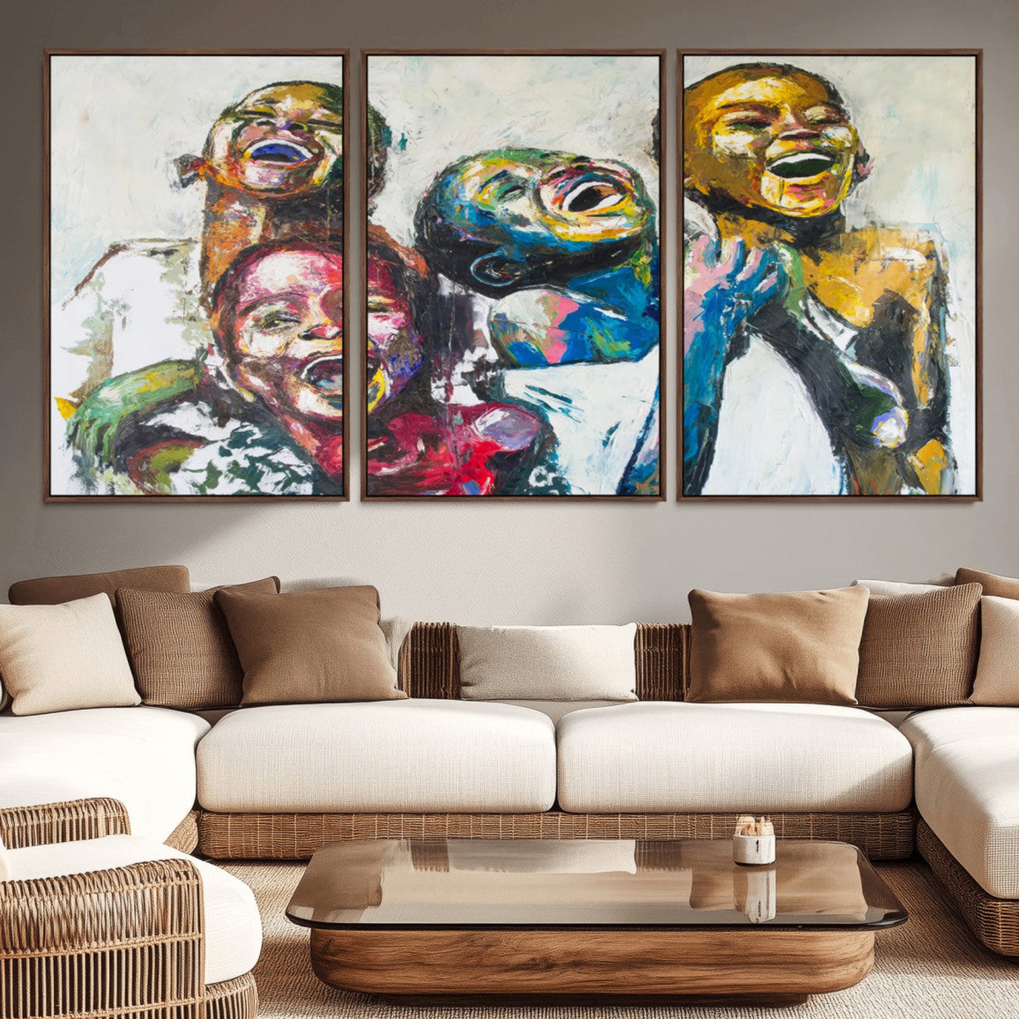 58627-MGV-CV-36X24-Shai Yossef Style Canvas Art - Joyful African Black Kids Impasto Painting with Vibrant Brushstrokes,