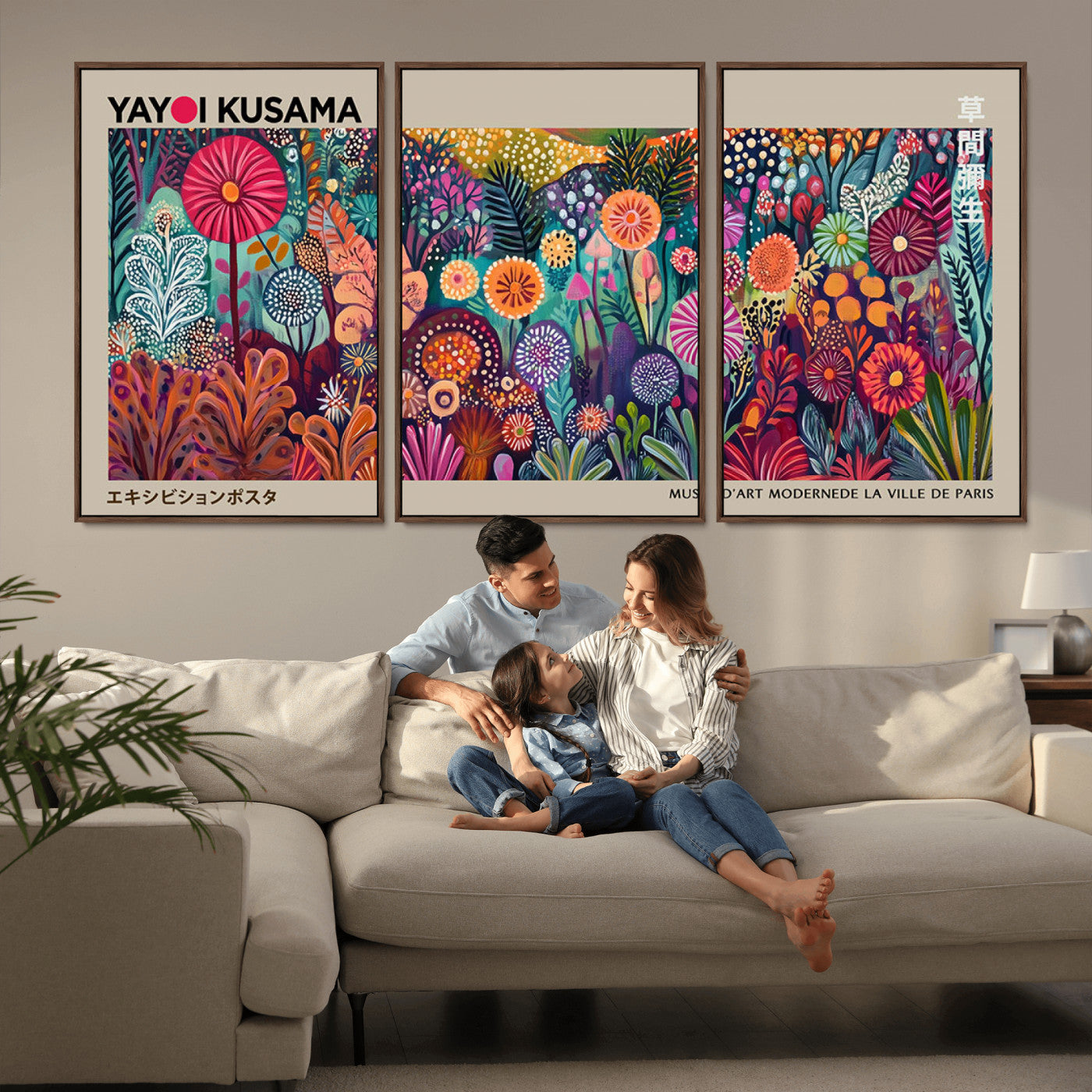 MGV-FC-60X30-3P - Yayoi Kusama Wall Art Canvas Print, Abstract Art, Large Yayoi Kusama Framed Wall Art Print, Japanese
