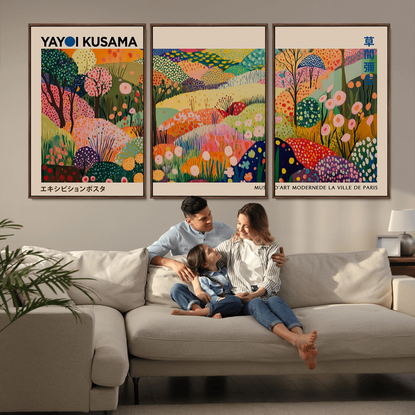 MGV-FC-60X30-3P - Yayoi Kusama Japanese Art Canvas Print, Abstract Art, Large Yayoi Kusama Framed Print, Japanese Wabi