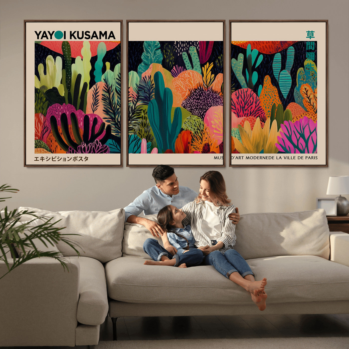 MGV-FC-60X30-3P - Yayoi Kusama Wall Art Canvas Print, Abstract Art, Large Yayoi Kusama Framed Canvas Print, Japanese
