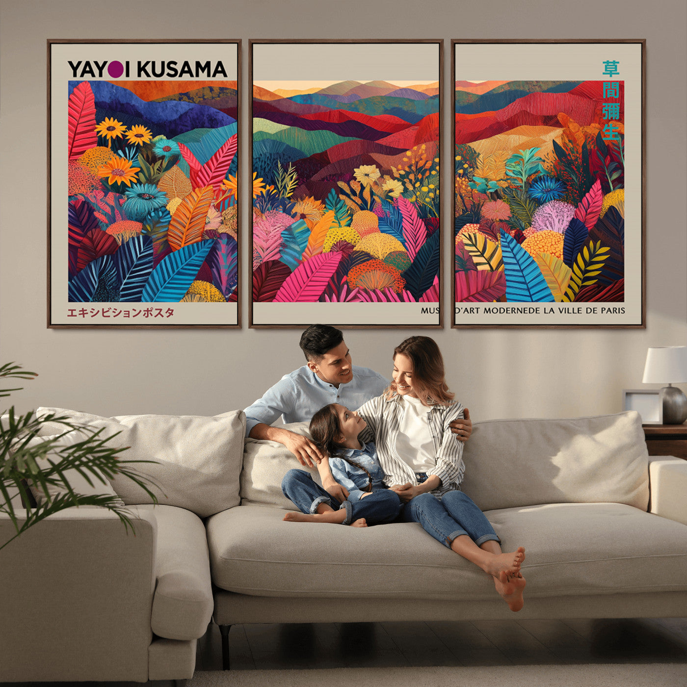 MGV-FC-60X30-3P - Yayoi Kusama Wall Art Canvas Print, Abstract Art, Large Yayoi Kusama Framed Print, Japanese Wabi