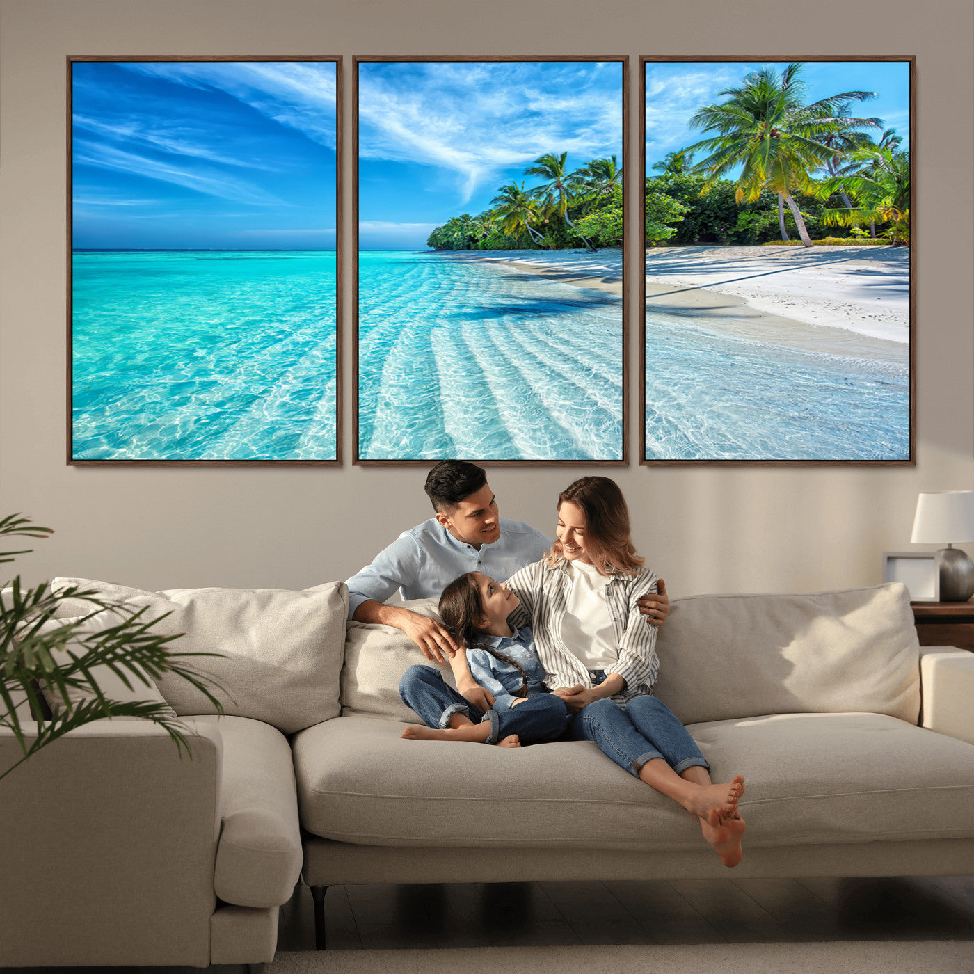 MGV-FC-60X30-3P - Tropical Beach Wall Art Canvas Print - Serene Ocean Landscape with Crystal Clear Turquoise Water and