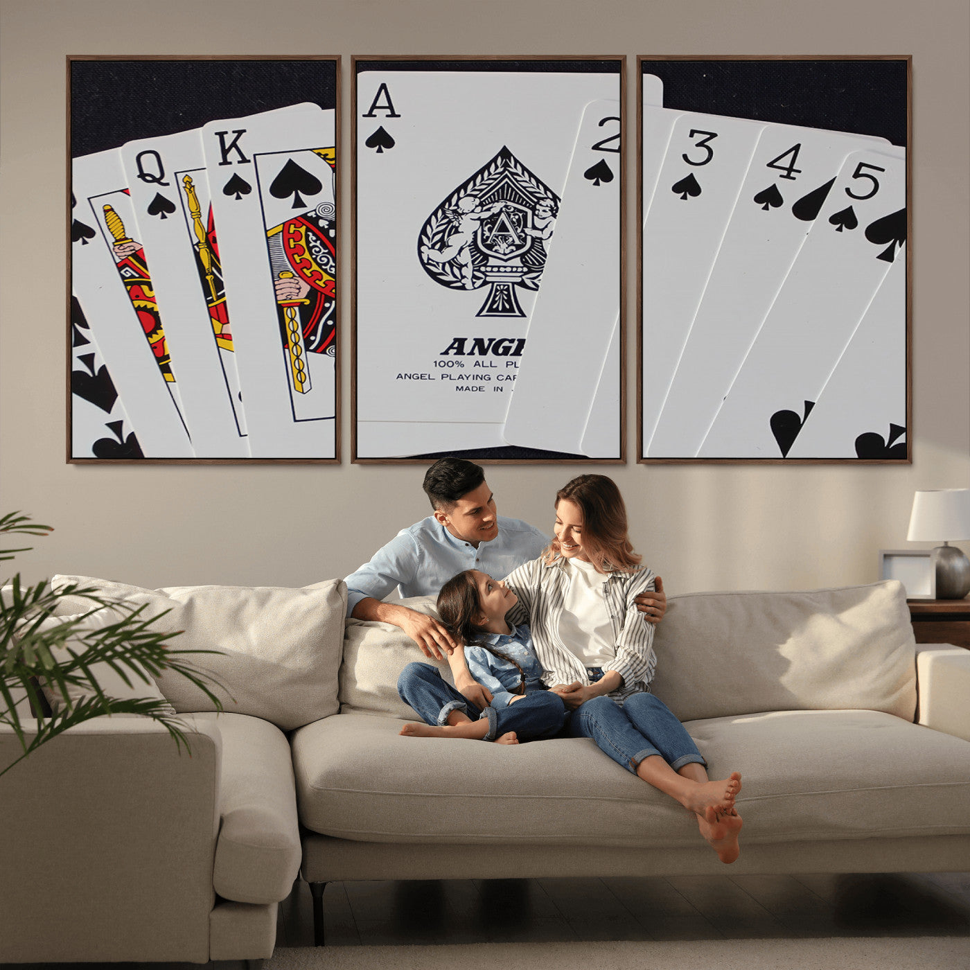 MGV-FC-60X30-3P - Poker Wall Art - Playing Cards Canvas Wall Art Print - Ace of Spades and Royal Flush Design, Perfect