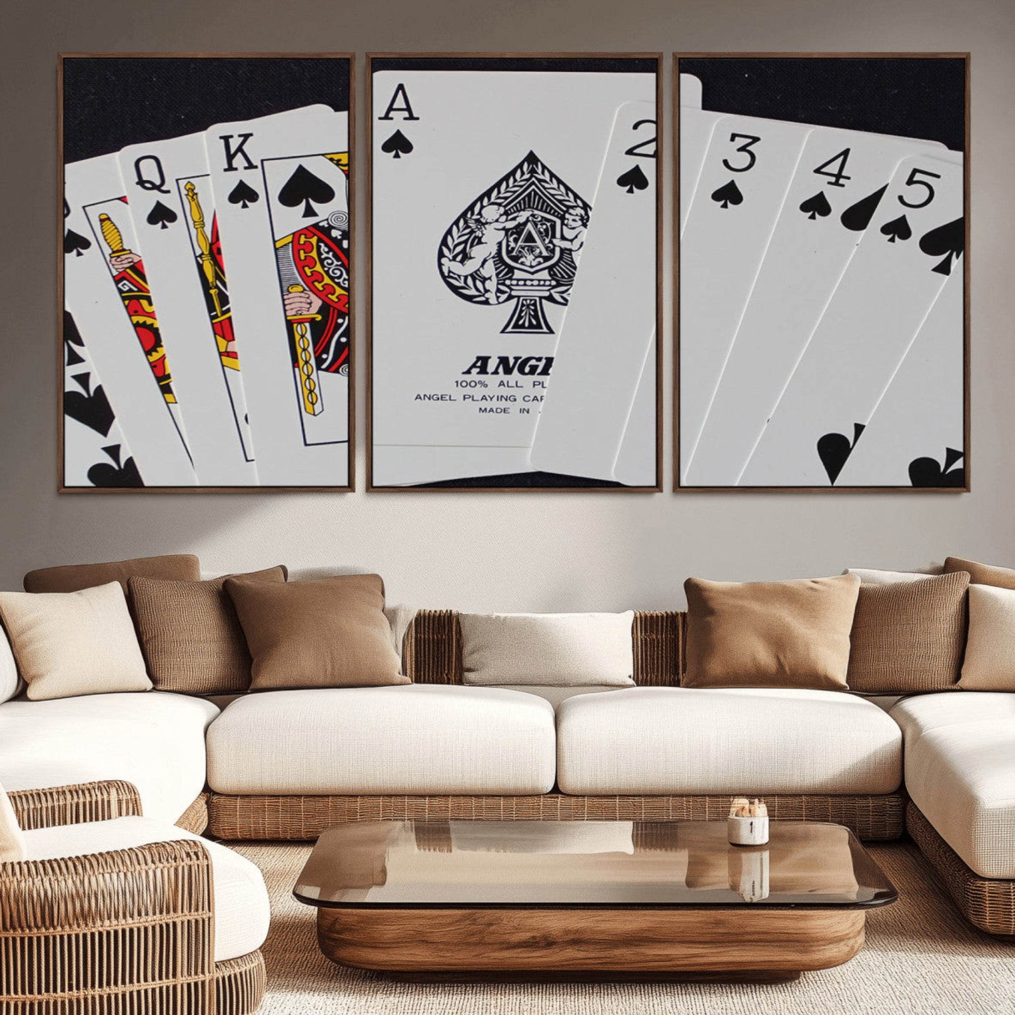 -Poker Wall Art - Playing Cards Canvas Wall Art Print - Ace of Spades and Royal Flush Design, Perfect