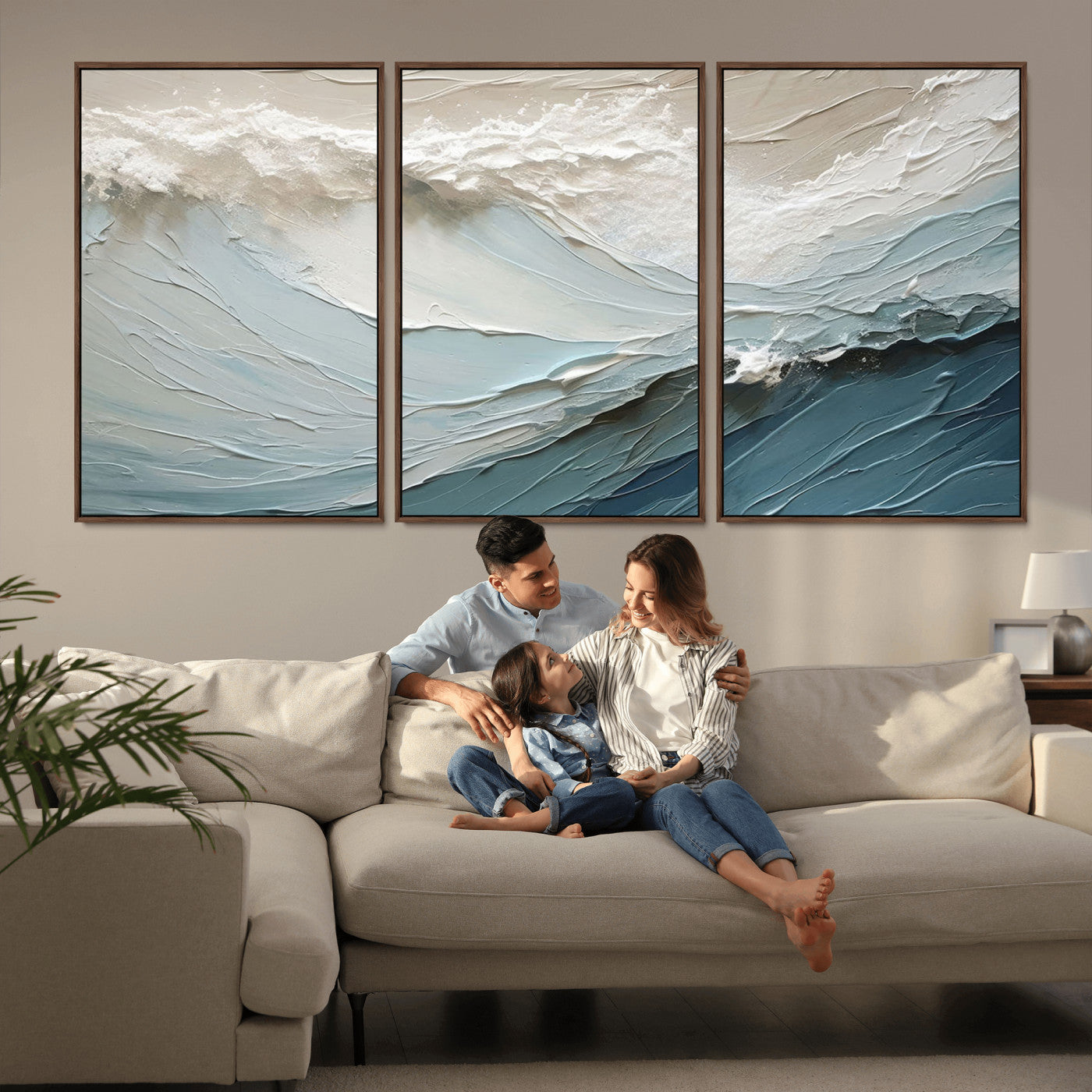 MGV-FC-60X30-3P - Waves Abstract Wall Art Print, Modern Framed Abstract Canvas Print, Abstract Painting for Living