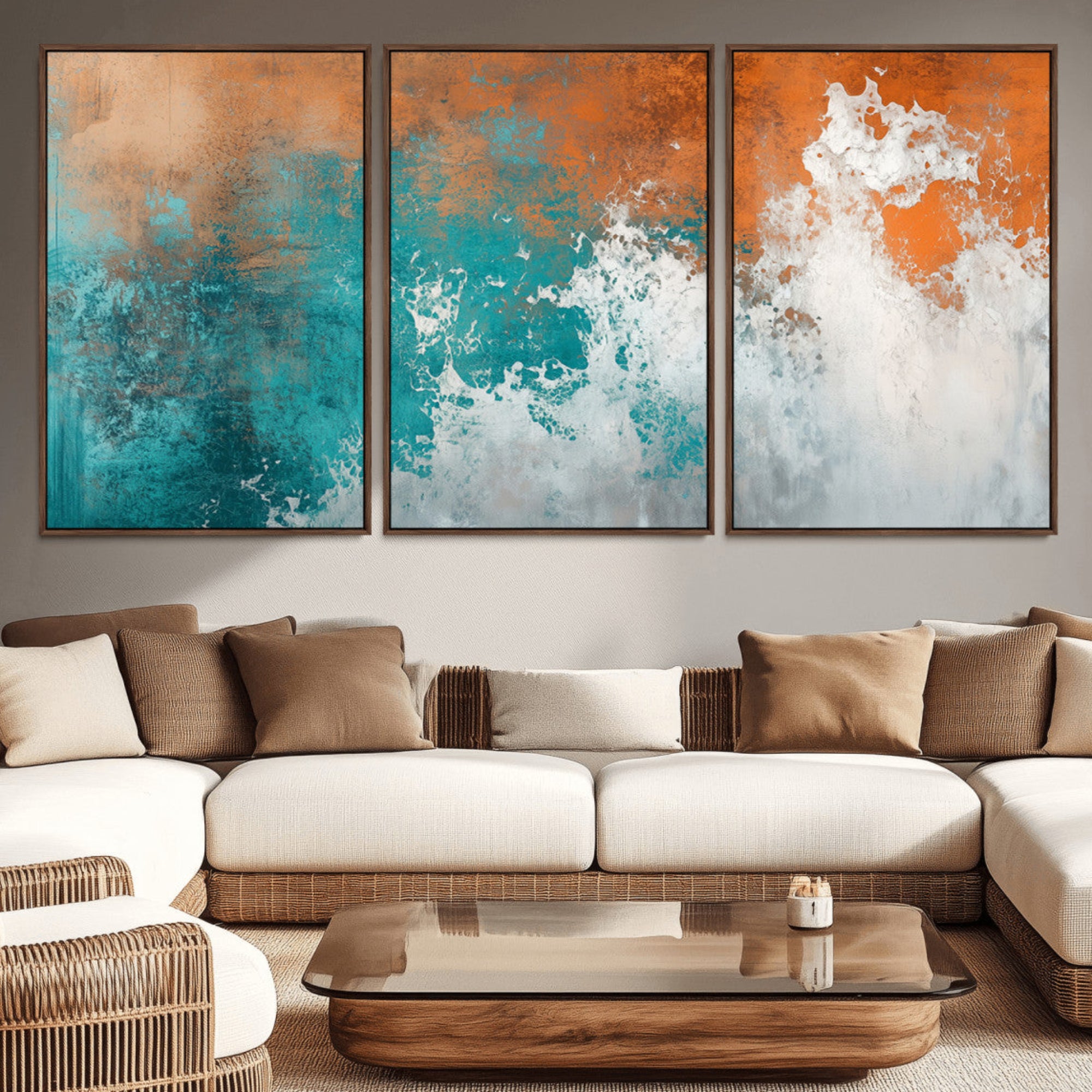 78127-MGV-CV-36X24-Vintage Abstract Print - Bold Teal and Orange Canvas Wall Art - Retro-Vintage Abstract Orange Canvas