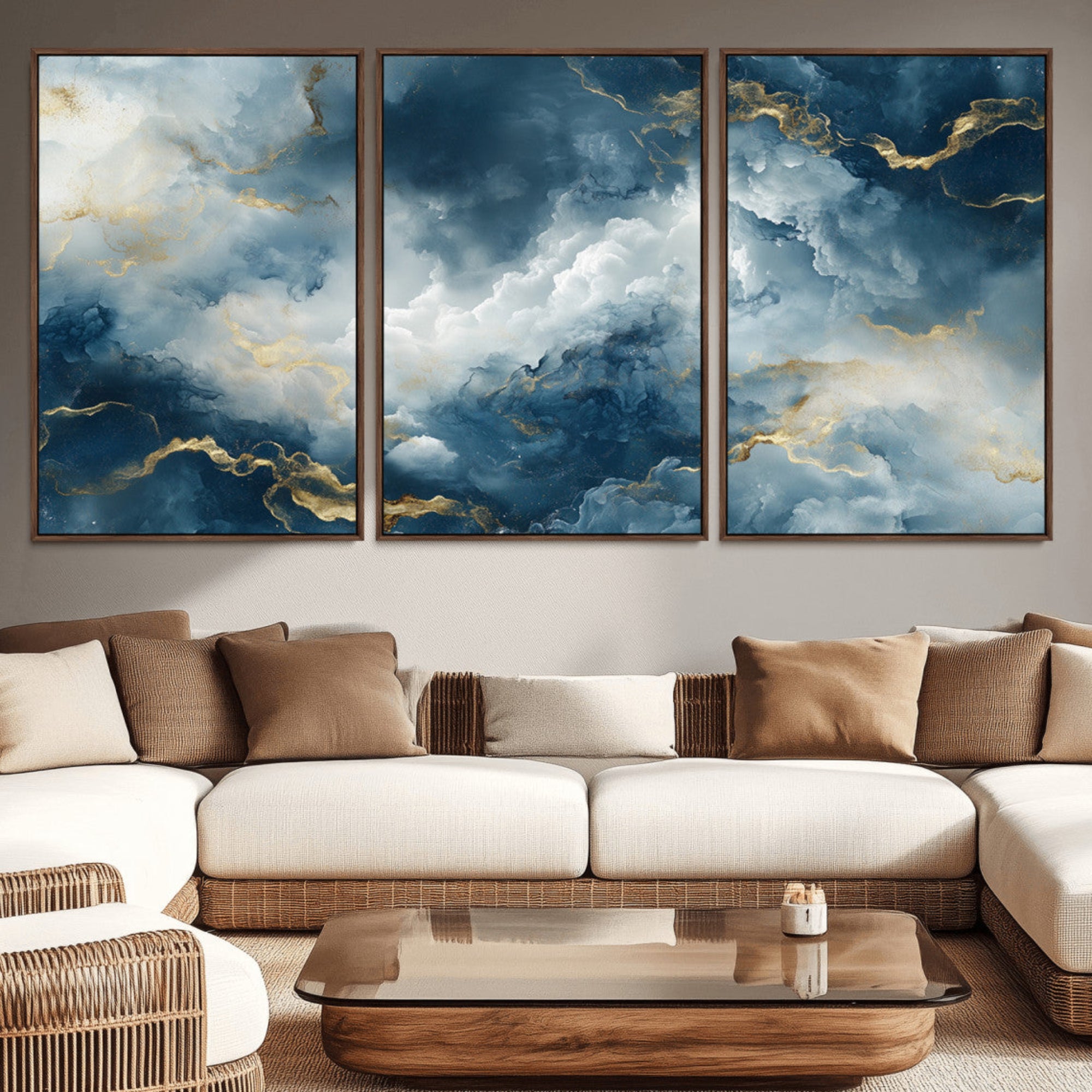 48298-MGV-CV-36X24-Large Abstract Print - Luxe Blue and Gold Abstract Canvas Wall Art - Bold Cloudscape Canvas for