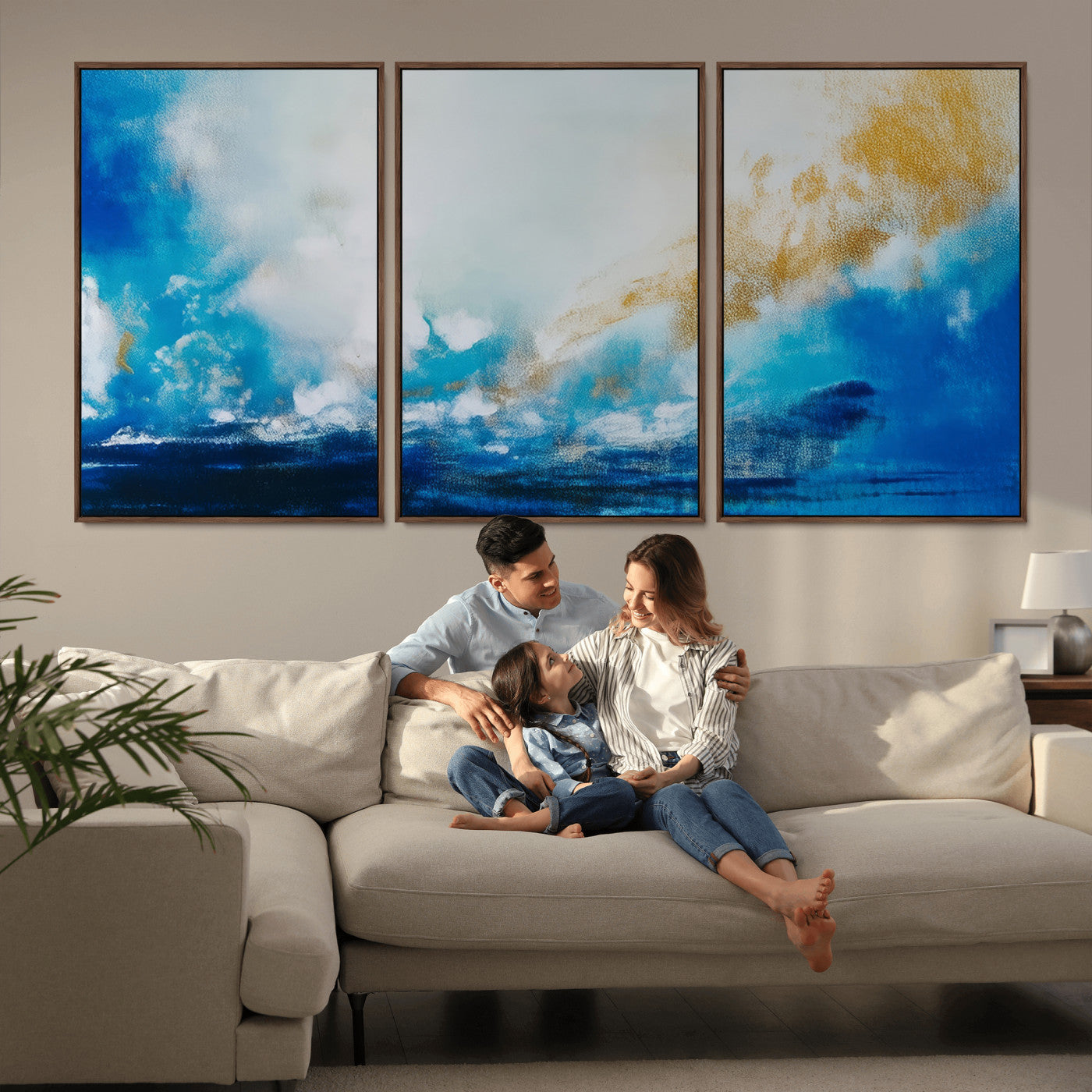 MGV-FC-60X30-3P - Blue Abstract Print - Dynamic Ocean-Inspired Canvas Wall Art